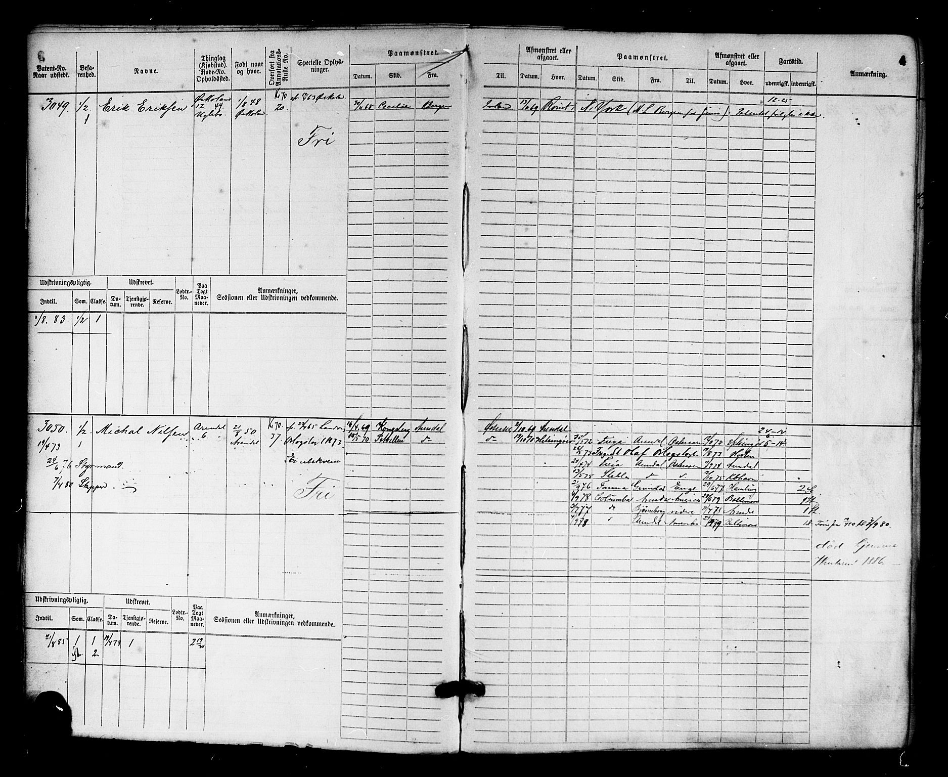 Arendal mønstringskrets, AV/SAK-2031-0012/F/Fb/L0014: Hovedrulle nr 3045-3806, S-12, 1868-1900, p. 5