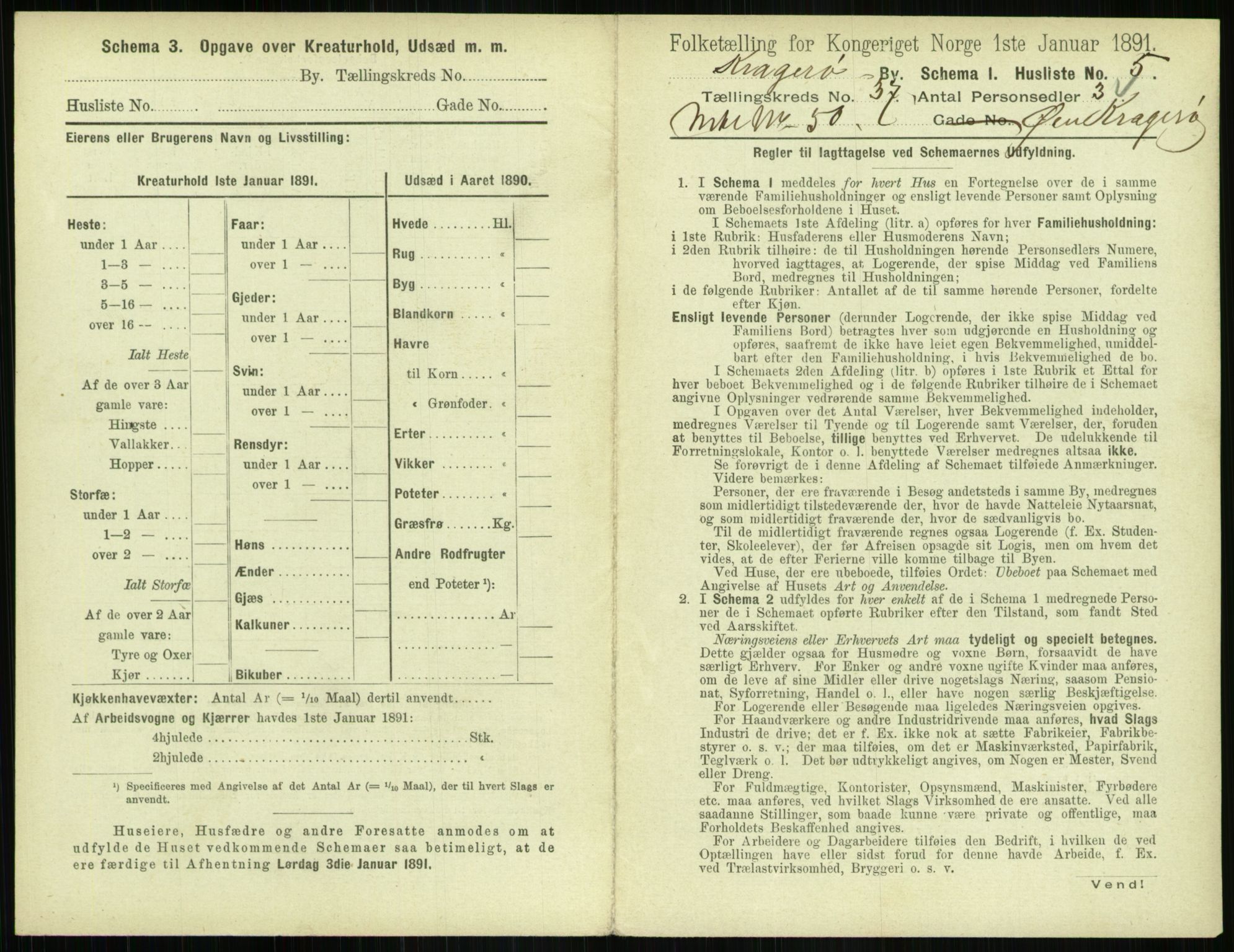 RA, 1891 census for 0801 Kragerø, 1891, p. 1454