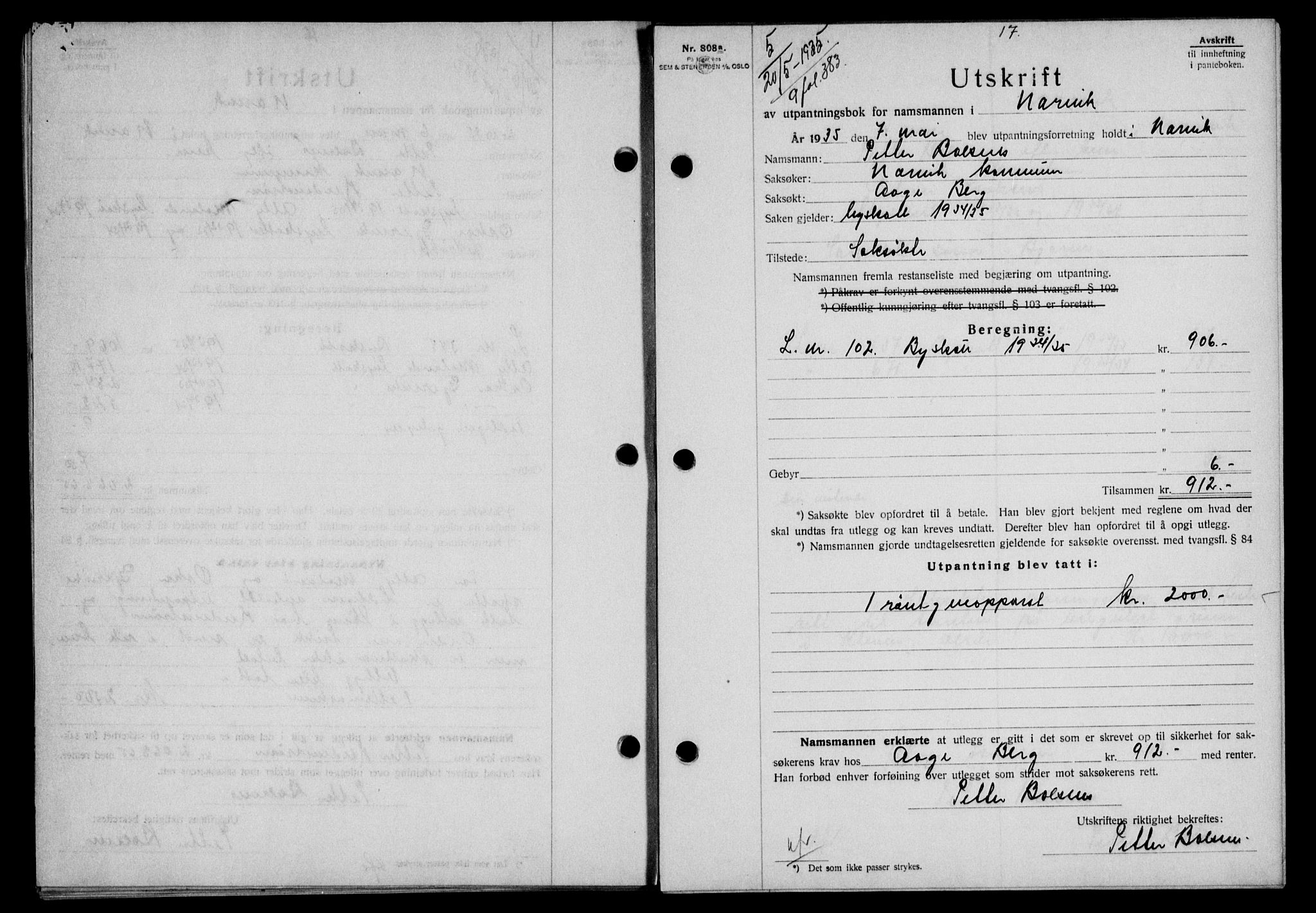 Narvik sorenskriveri, SAT/A-0002/1/2/2C/2Ca/L0011: Mortgage book no. 14, 1935-1937, Deed date: 20.05.1935