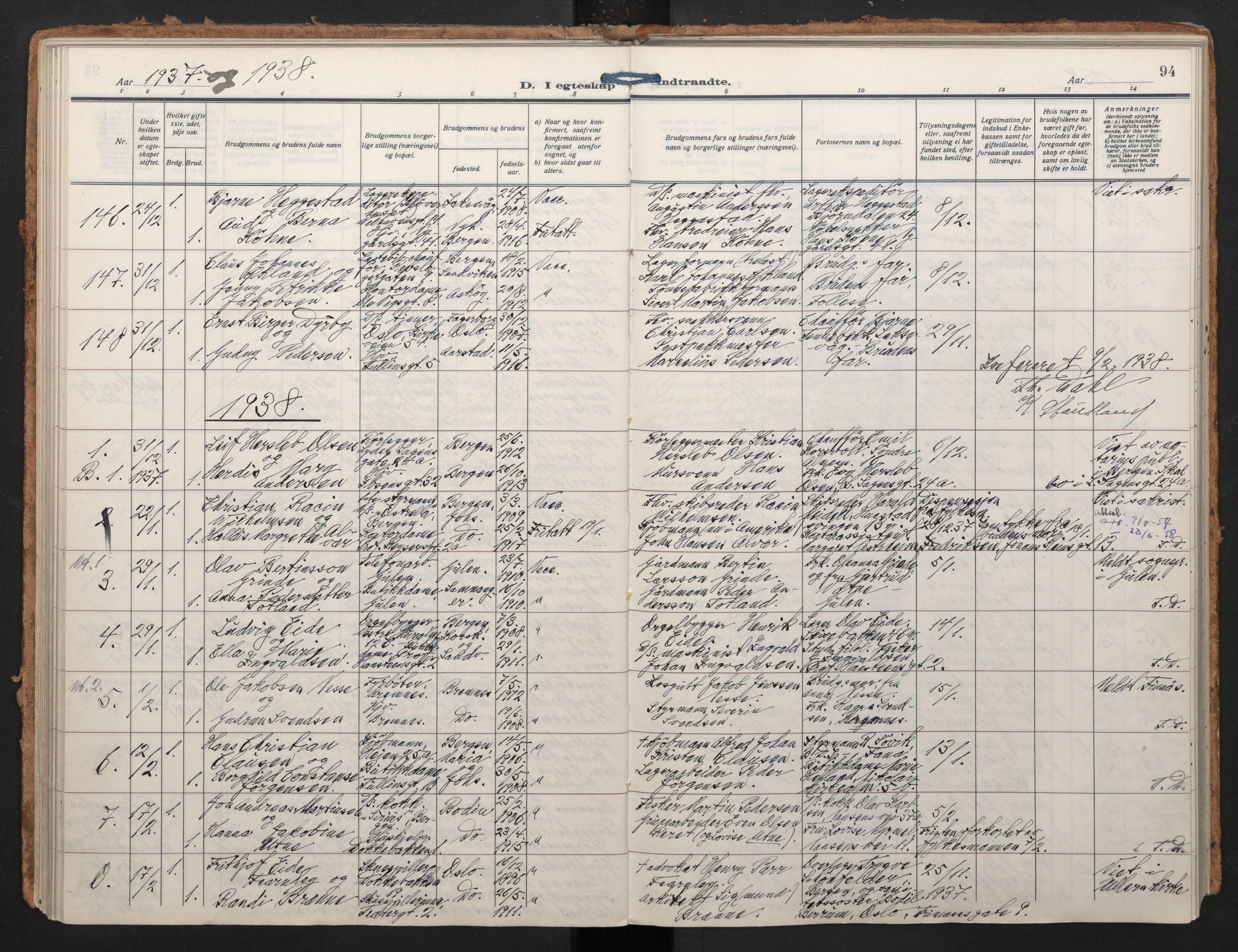 Johanneskirken sokneprestembete, SAB/A-76001/H/Haa/L0014: Parish register (official) no. D 3, 1929-1949, p. 93b-94a