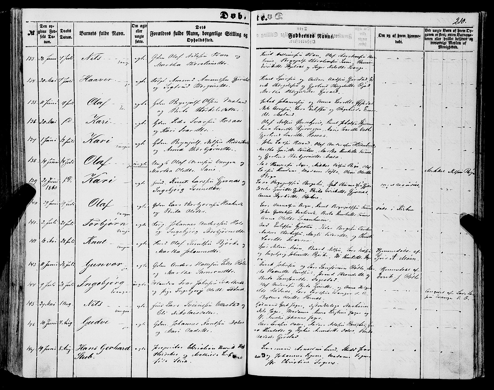 Voss sokneprestembete, SAB/A-79001/H/Haa: Parish register (official) no. A 16, 1849-1863, p. 210
