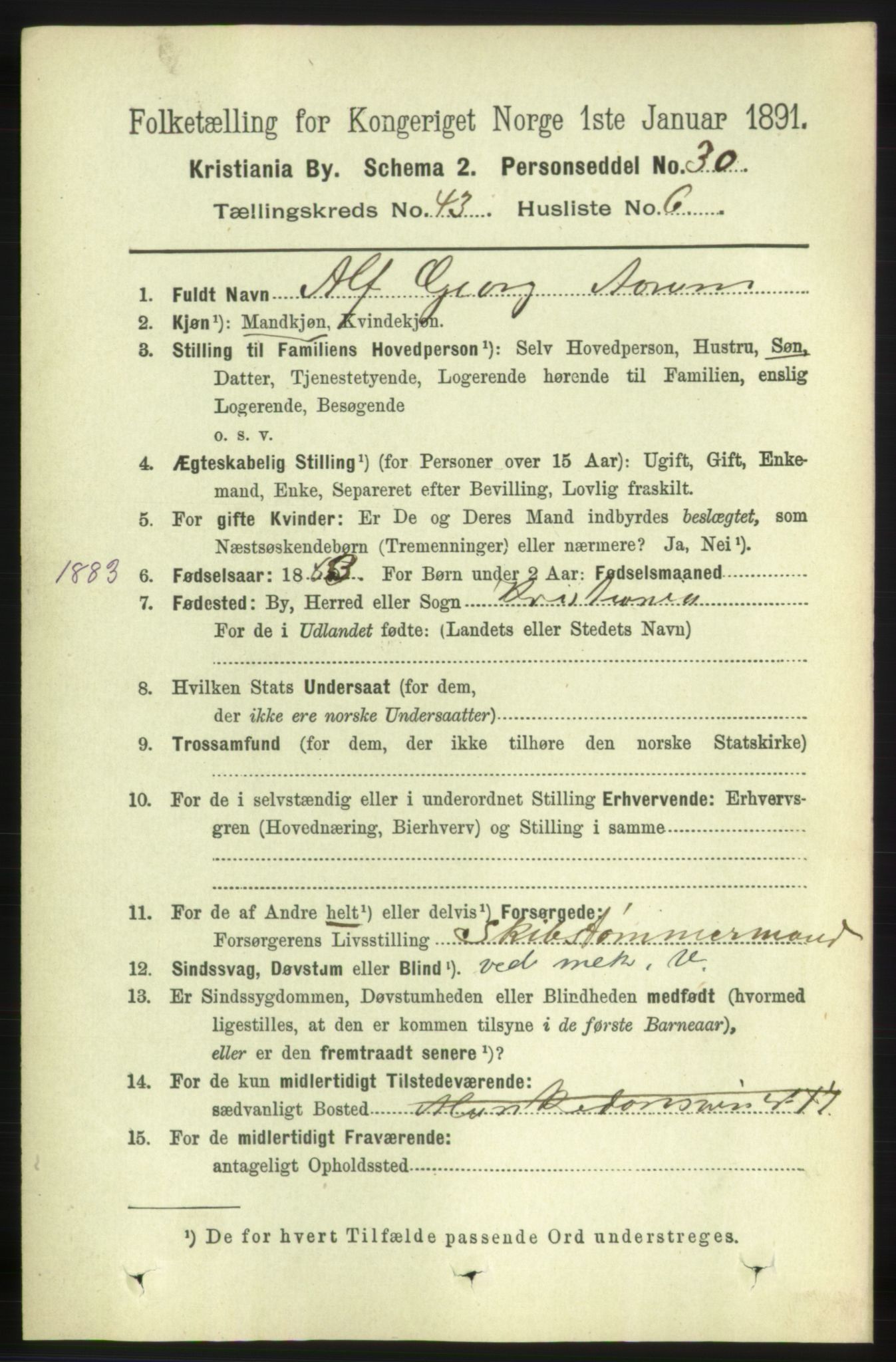 RA, 1891 census for 0301 Kristiania, 1891, p. 25726