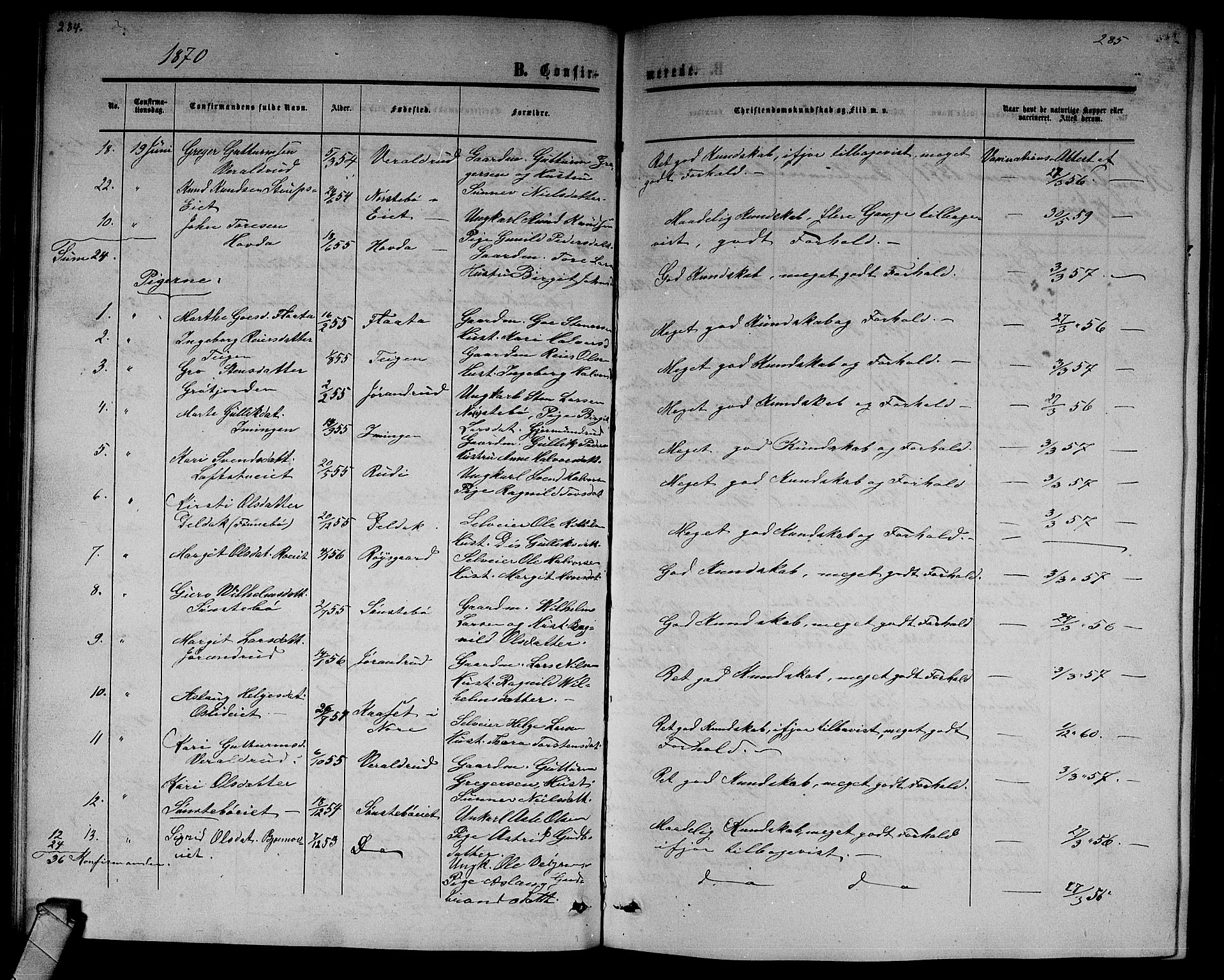 Nore kirkebøker, AV/SAKO-A-238/G/Gb/L0001: Parish register (copy) no. II 1, 1862-1877, p. 284-285