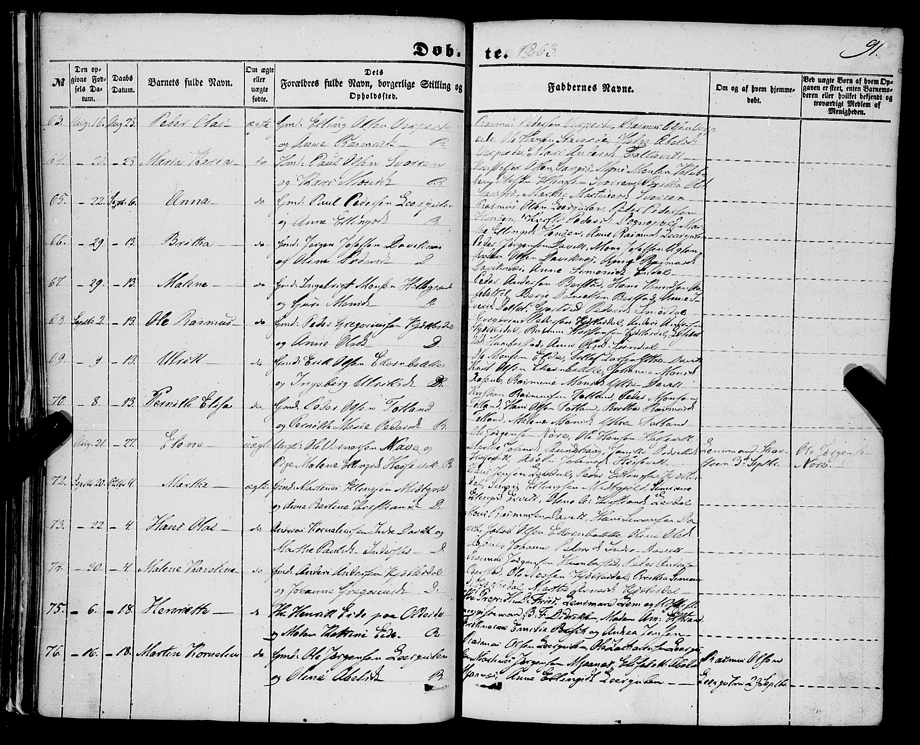 Davik sokneprestembete, AV/SAB-A-79701/H/Haa/Haaa/L0005: Parish register (official) no. A 5, 1850-1866, p. 91