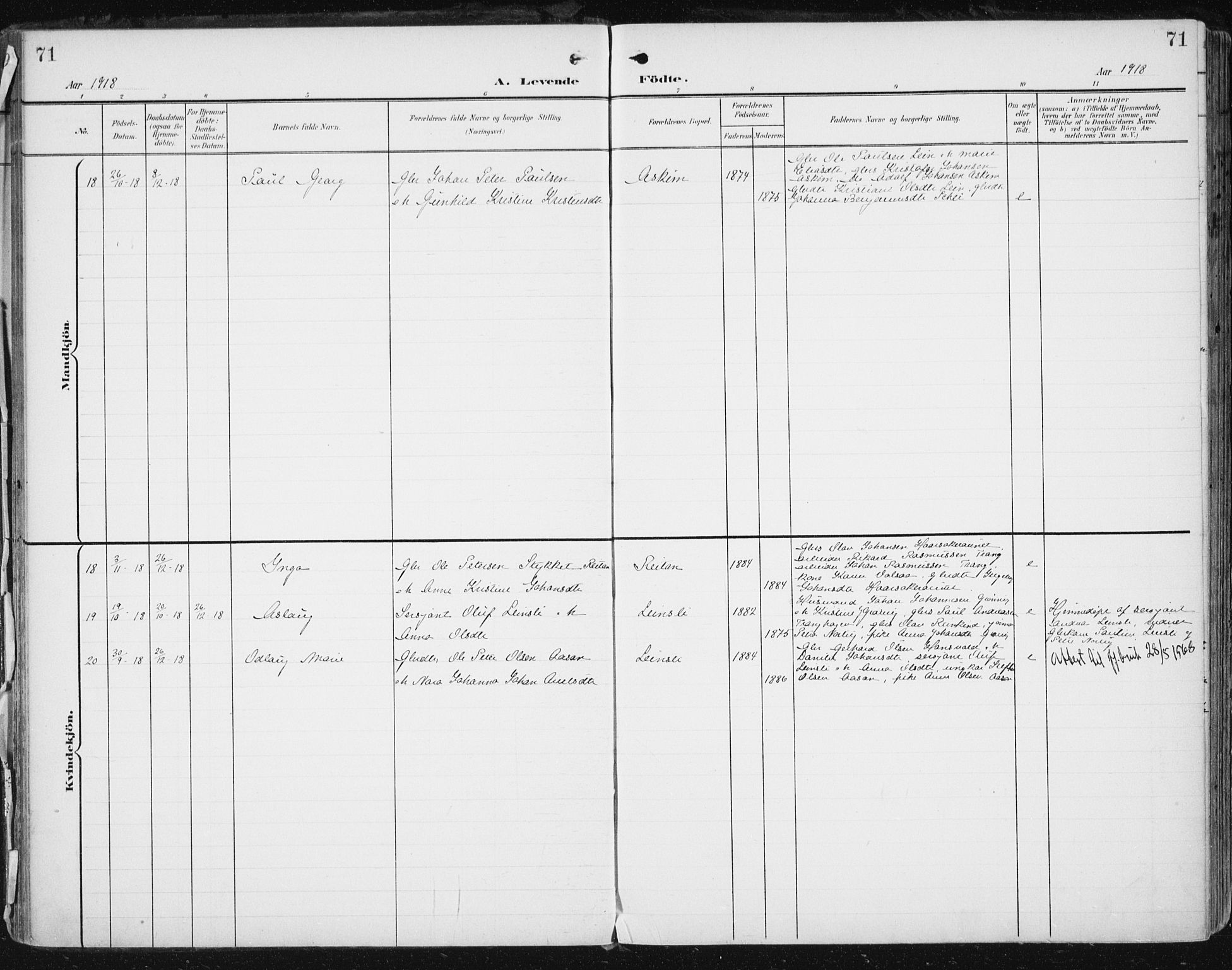 Ministerialprotokoller, klokkerbøker og fødselsregistre - Sør-Trøndelag, AV/SAT-A-1456/646/L0616: Parish register (official) no. 646A14, 1900-1918, p. 71