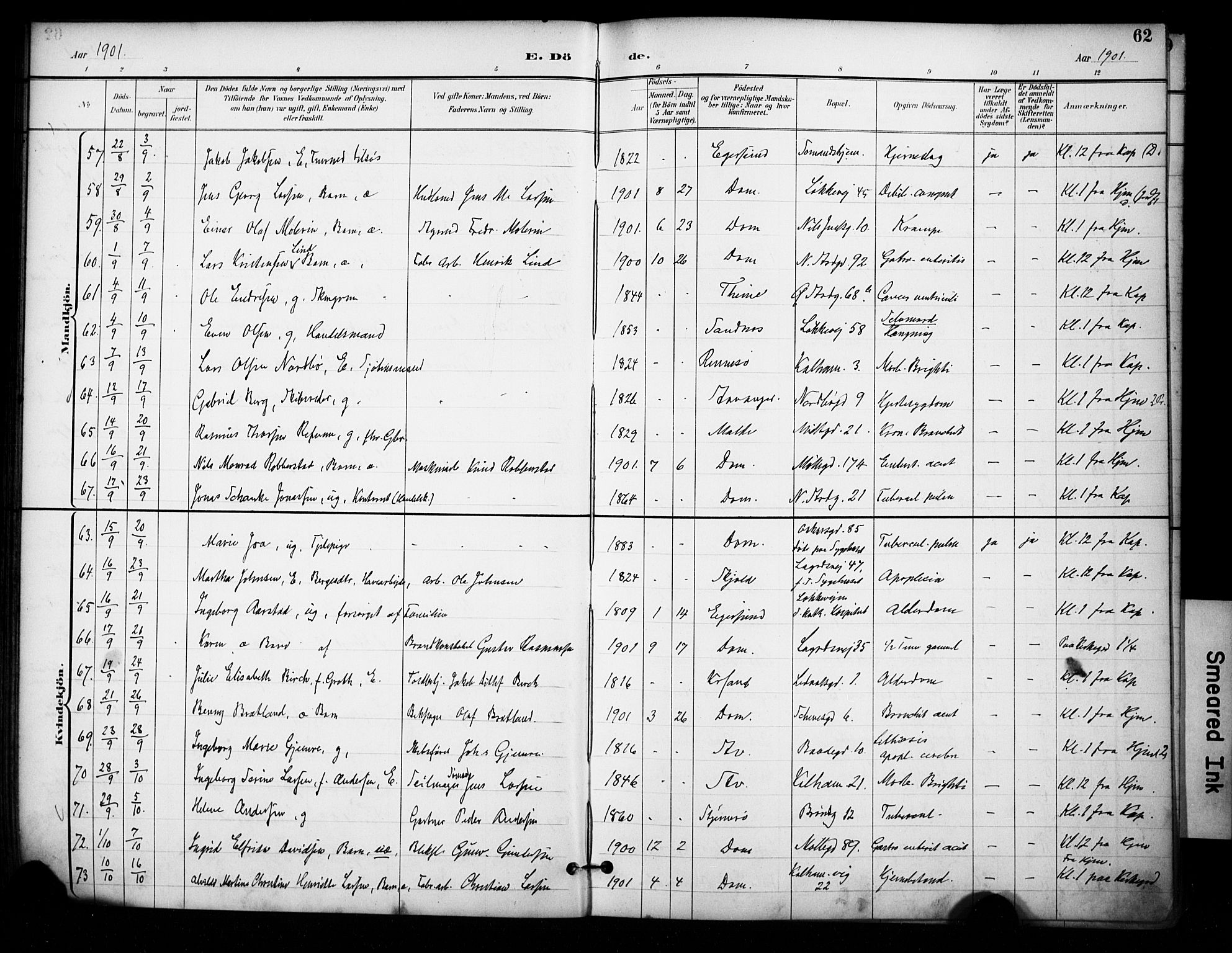 Domkirken sokneprestkontor, AV/SAST-A-101812/001/30/30BA/L0032: Parish register (official) no. A 31, 1896-1917, p. 62