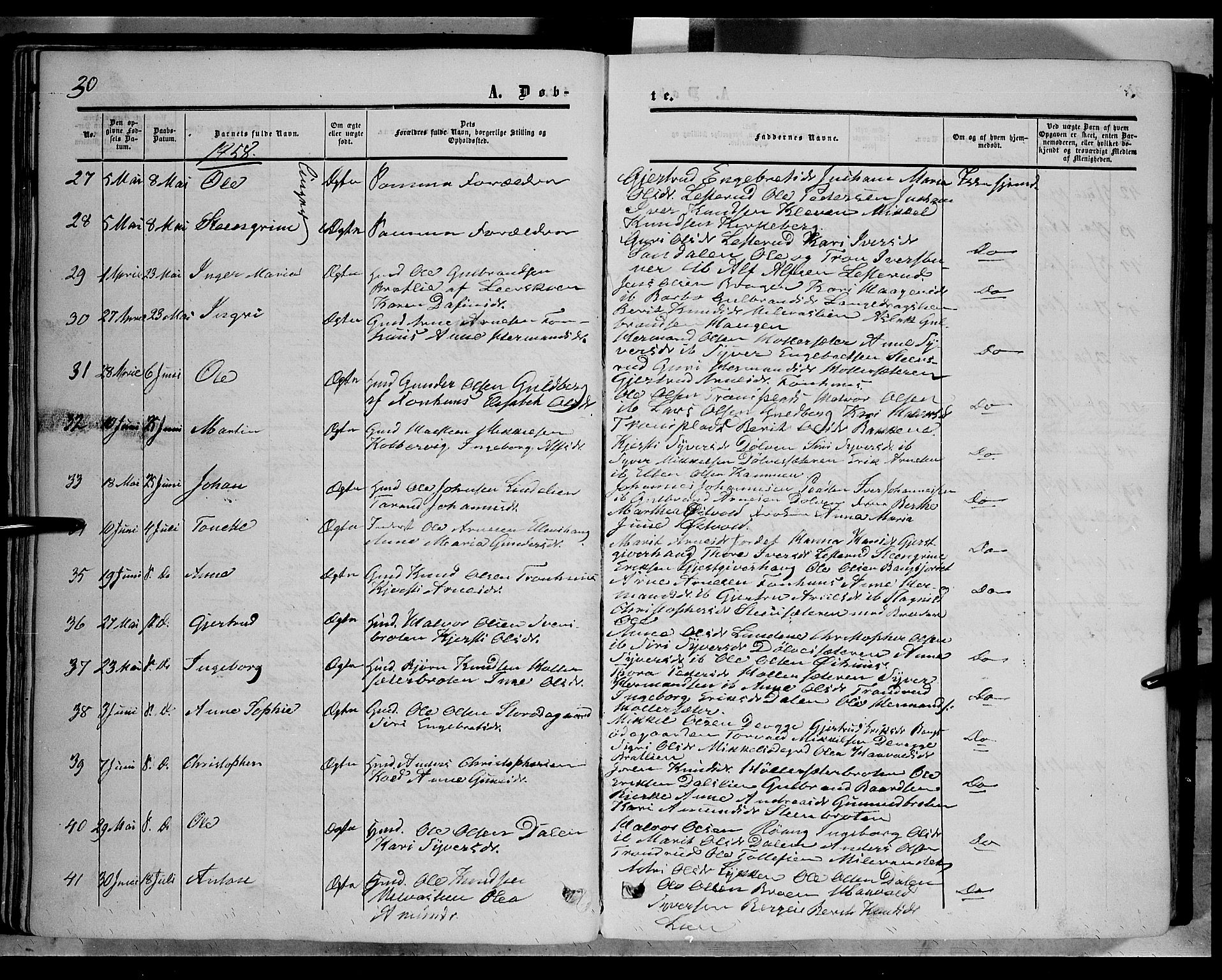 Sør-Aurdal prestekontor, SAH/PREST-128/H/Ha/Haa/L0005: Parish register (official) no. 5, 1849-1876, p. 30