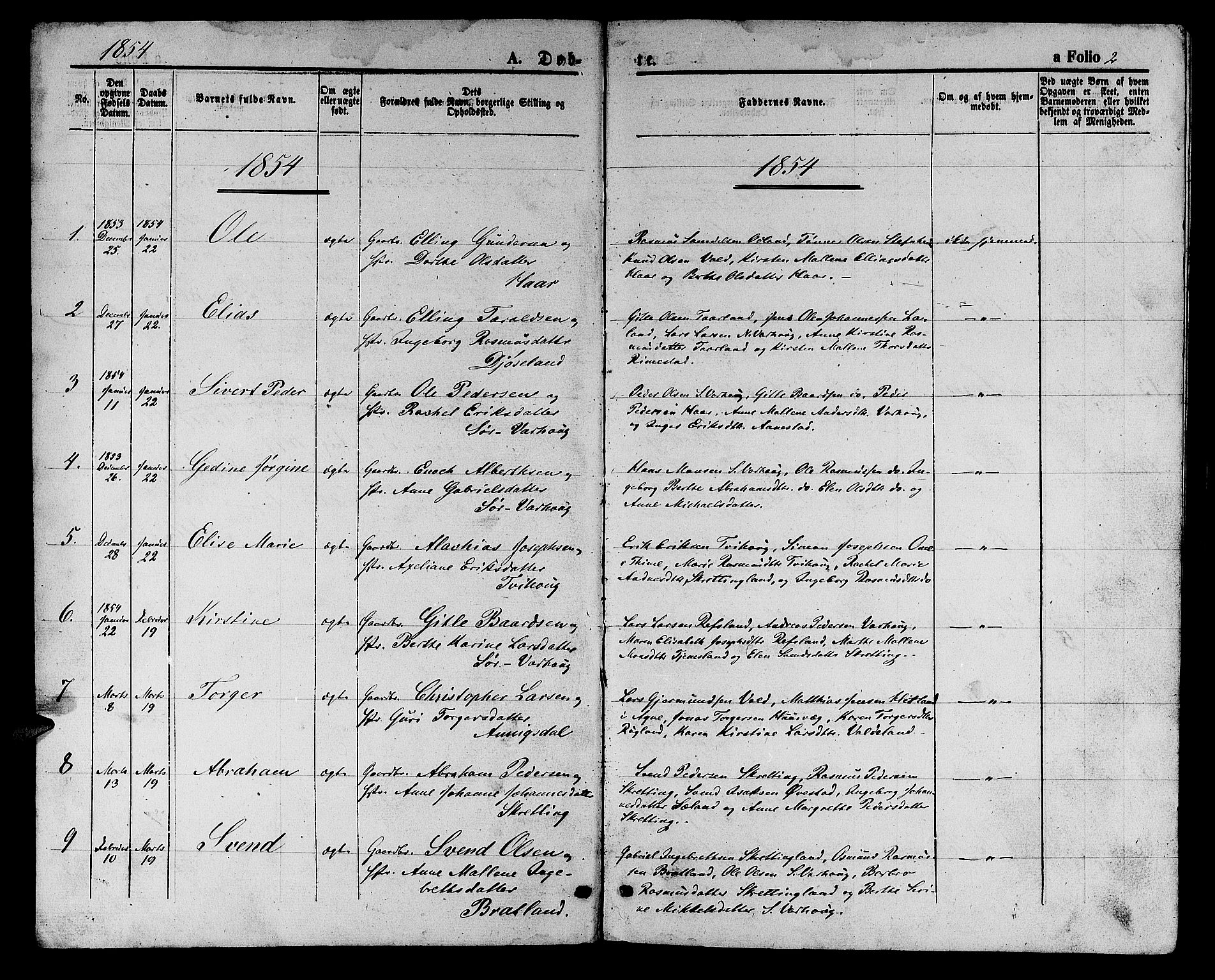 Hå sokneprestkontor, SAST/A-101801/001/30BB/L0002: Parish register (copy) no. B 2, 1854-1883, p. 2