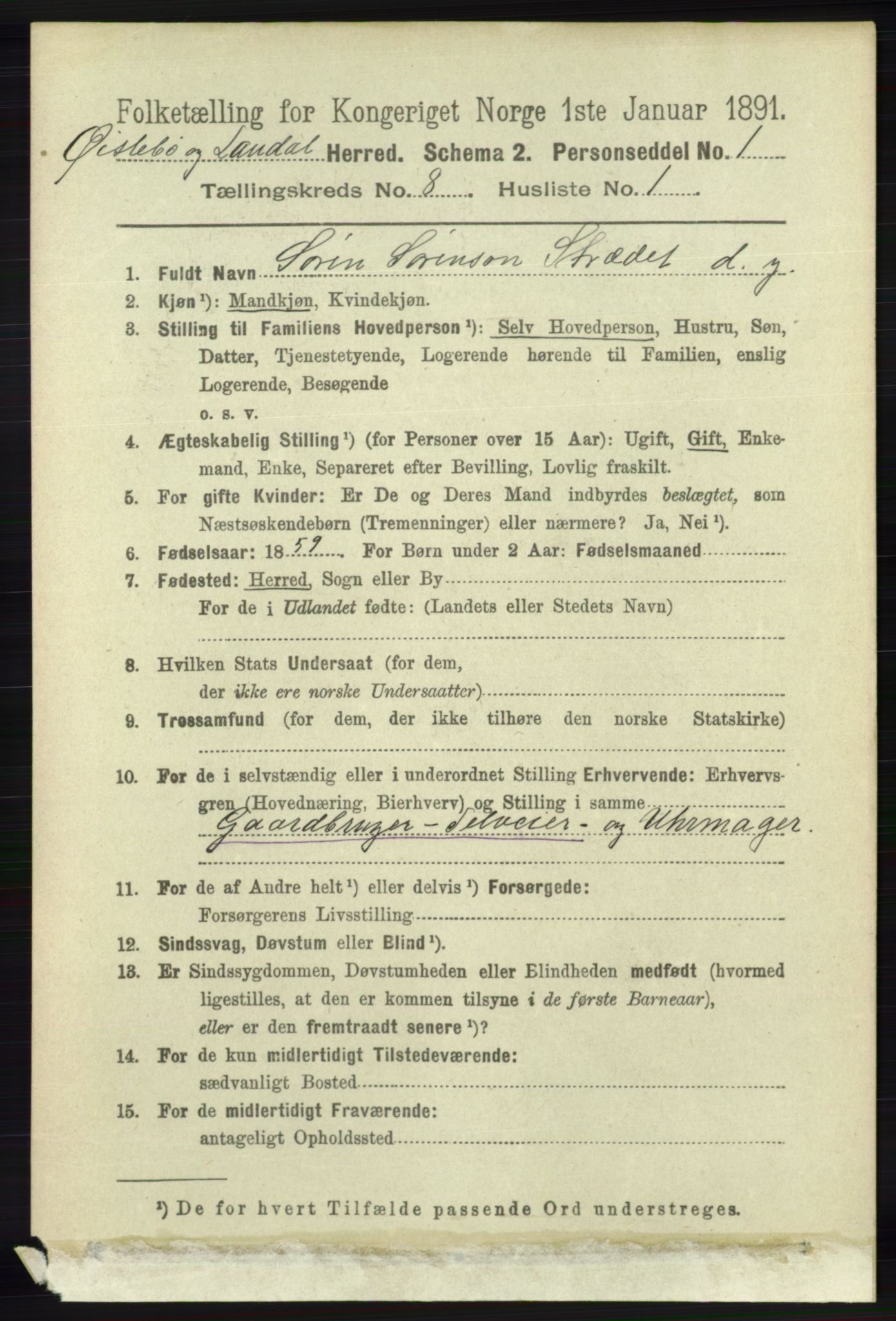 RA, 1891 census for 1021 Øyslebø og Laudal, 1891, p. 2105