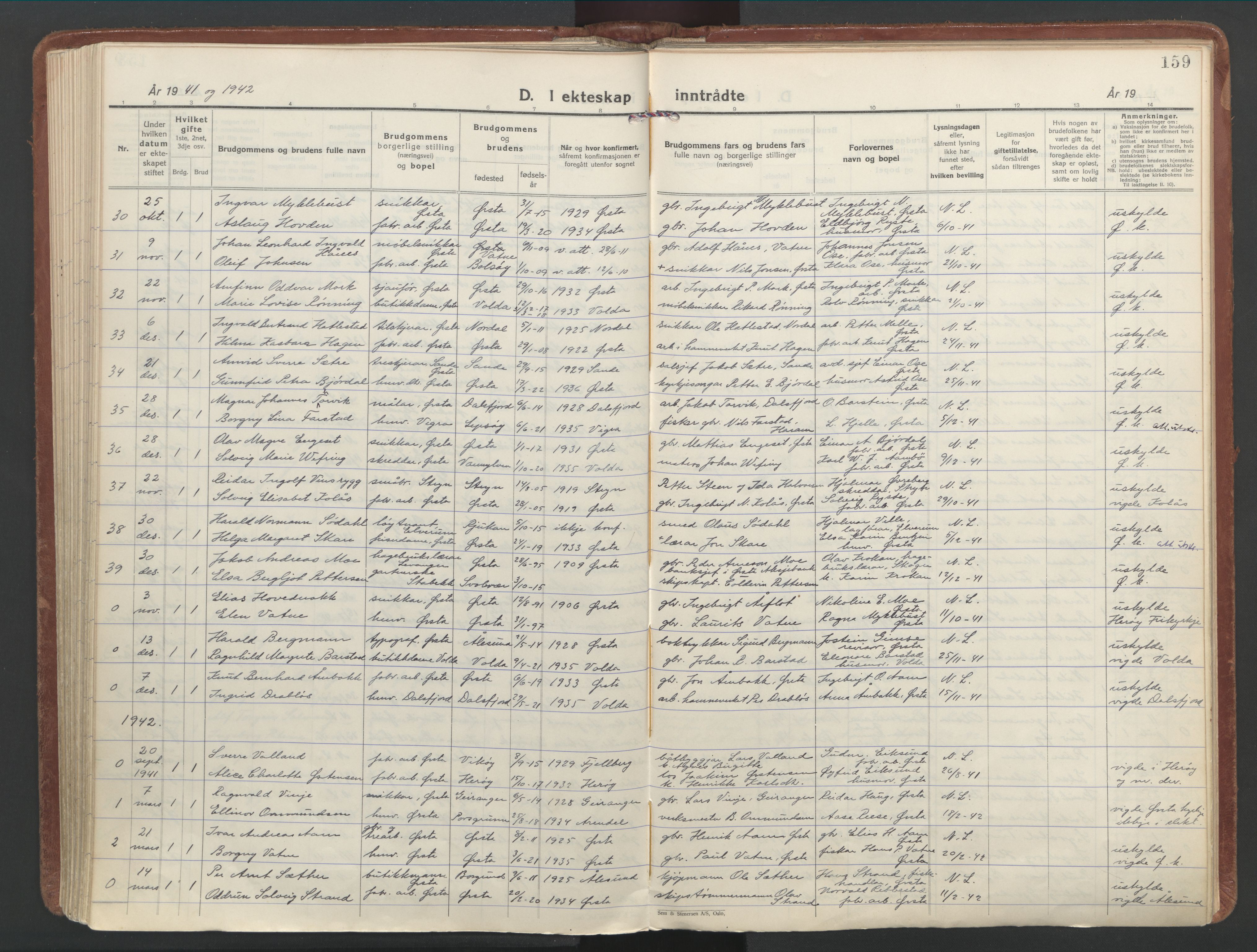 Ministerialprotokoller, klokkerbøker og fødselsregistre - Møre og Romsdal, AV/SAT-A-1454/513/L0181: Parish register (official) no. 513A08, 1930-1943, p. 159