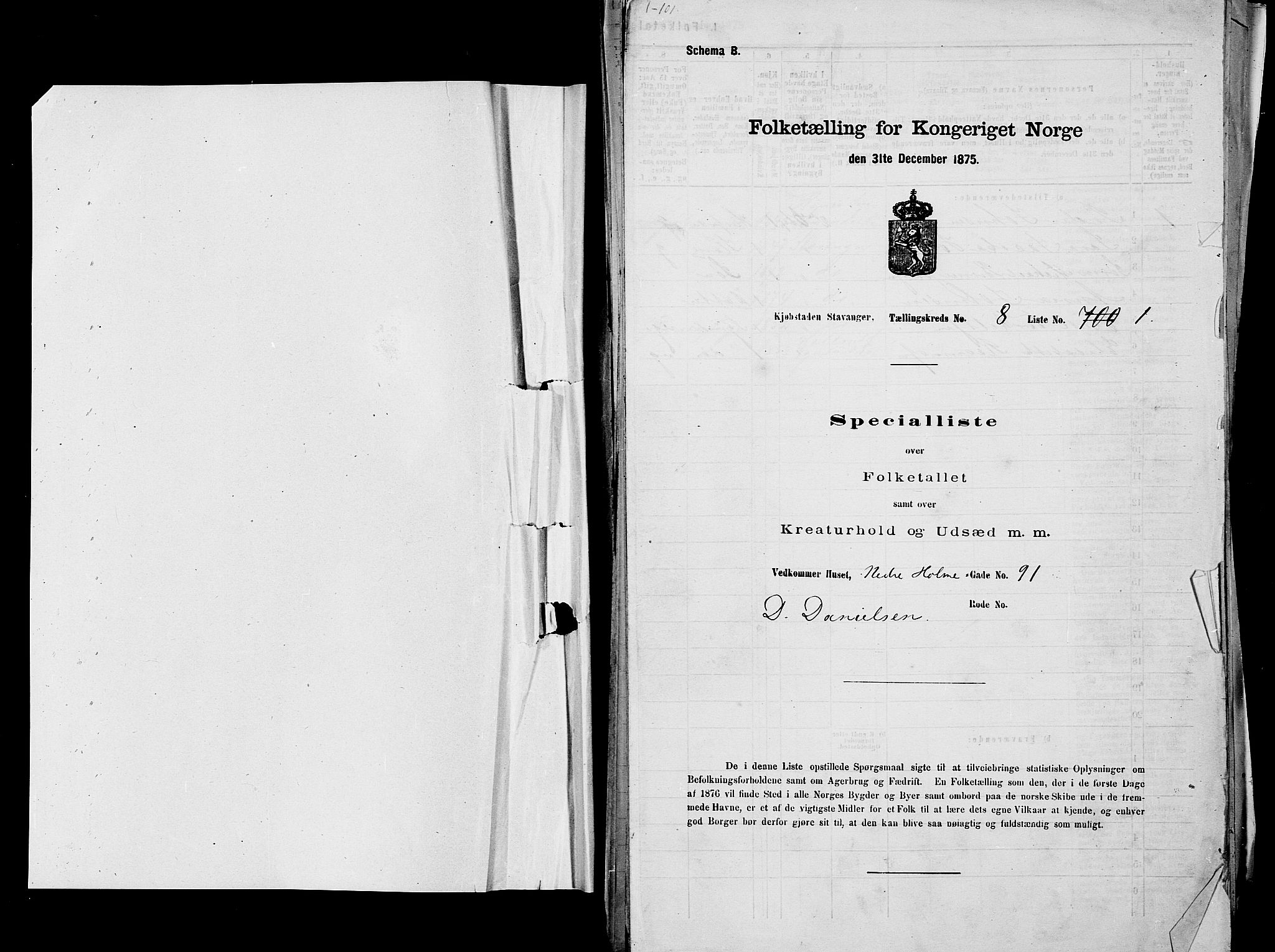 SAST, 1875 census for 1103 Stavanger, 1875, p. 1384