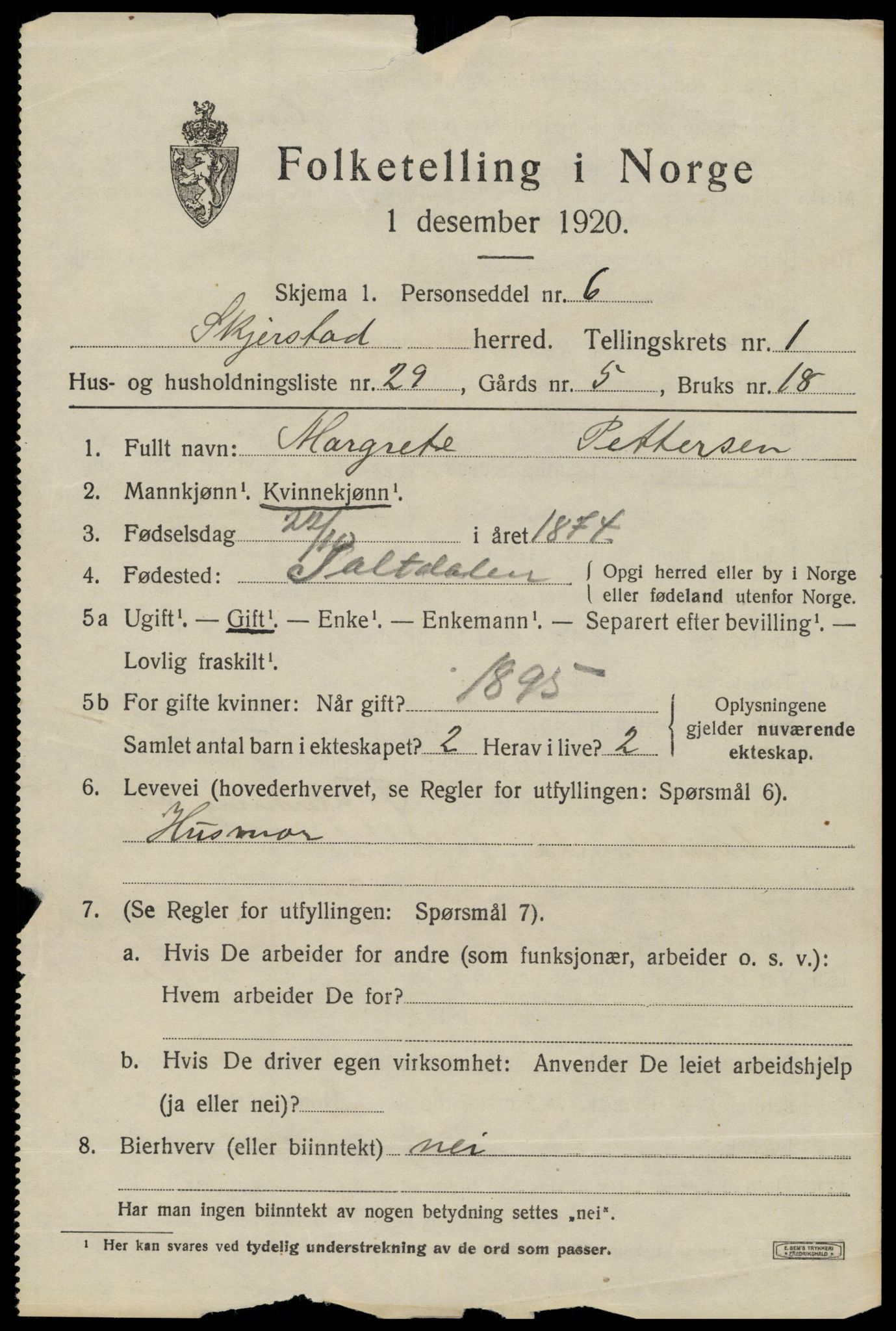 SAT, 1920 census for Skjerstad, 1920, p. 921