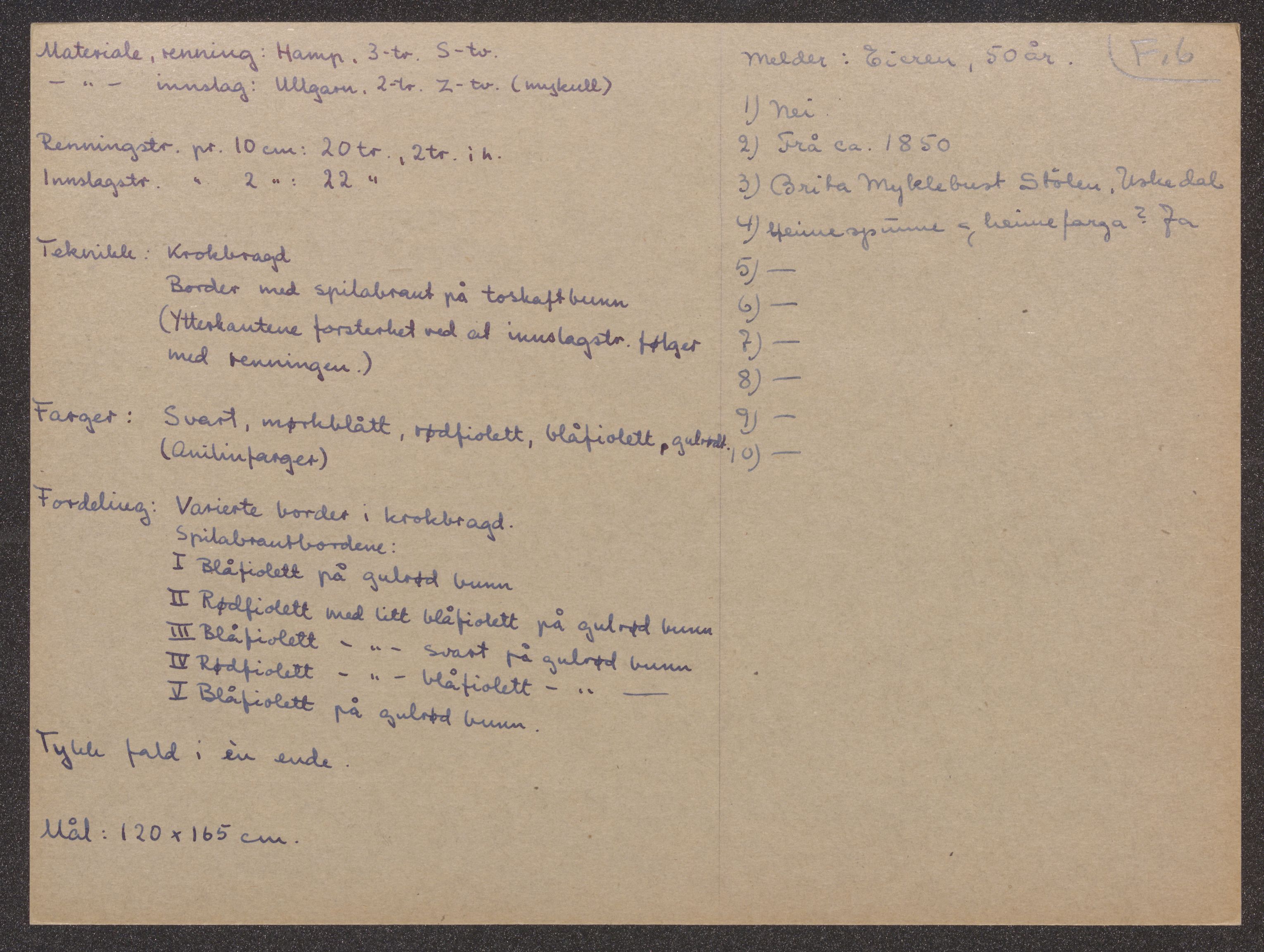 Åkleprosjektet 1957, UMB/A008/F/Fa/L0001/0002: Registreringskort Smettåkle A-H / Smettåkler F-G, 1957