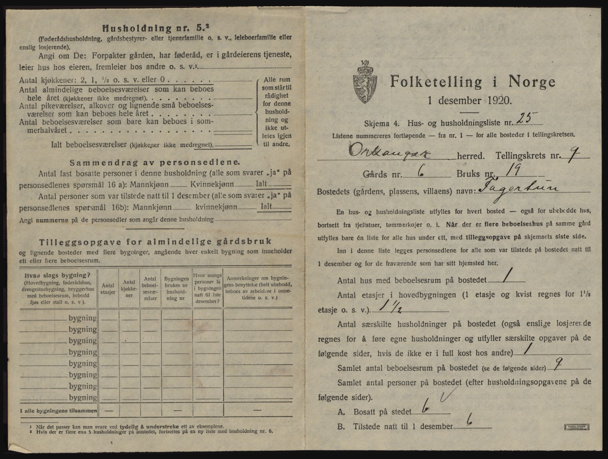 SAT, 1920 census for Orkanger, 1920, p. 603