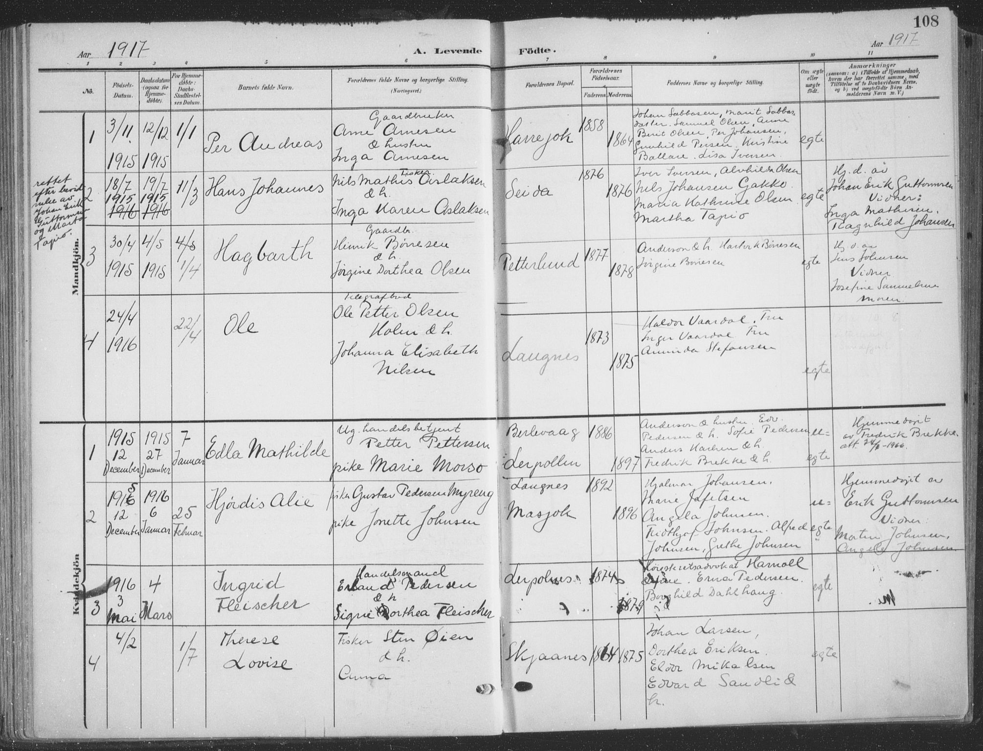 Tana sokneprestkontor, SATØ/S-1334/H/Ha/L0007kirke: Parish register (official) no. 7, 1904-1918, p. 108