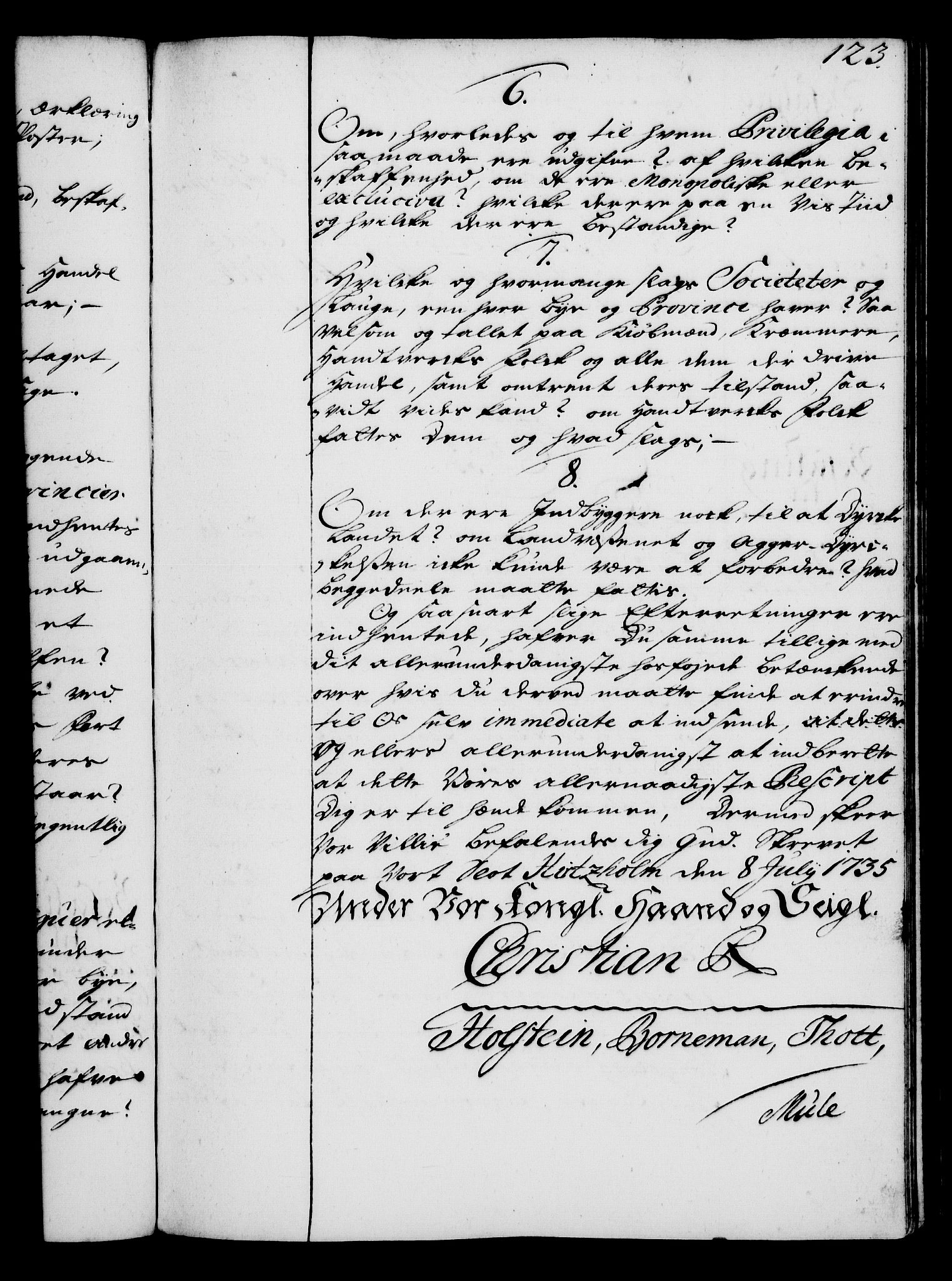 Rentekammeret, Kammerkanselliet, AV/RA-EA-3111/G/Gg/Gga/L0004: Norsk ekspedisjonsprotokoll med register (merket RK 53.4), 1734-1741, p. 123