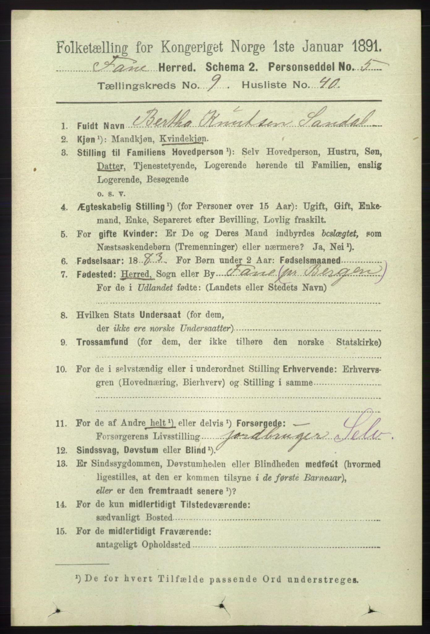 RA, 1891 census for 1249 Fana, 1891, p. 5100