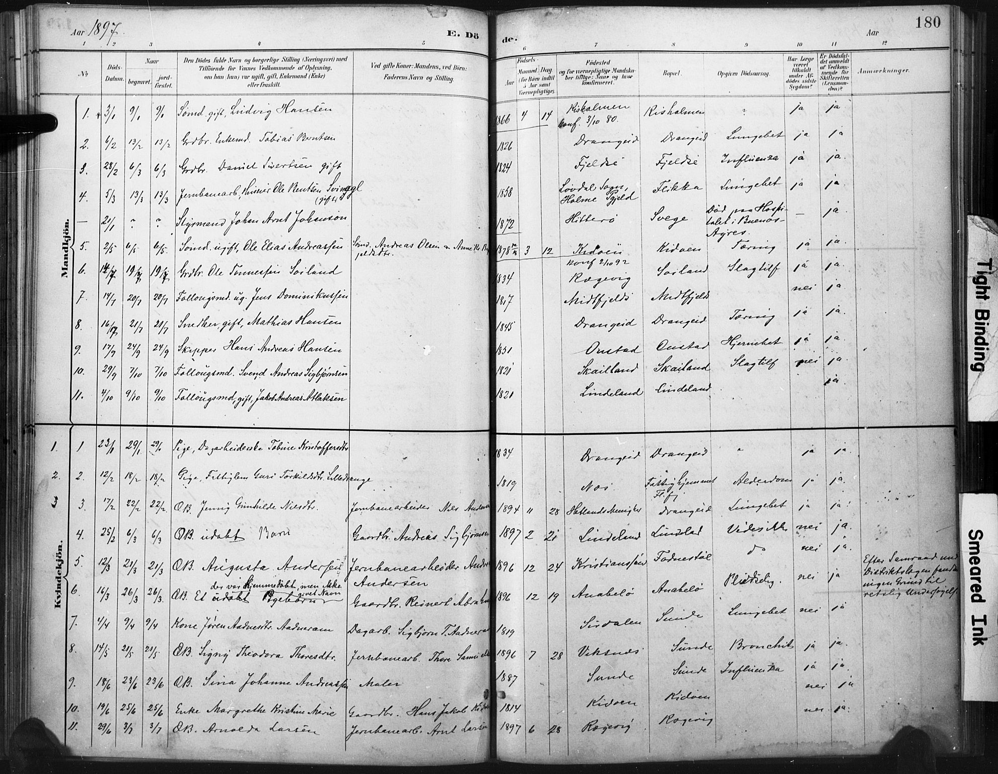 Flekkefjord sokneprestkontor, AV/SAK-1111-0012/F/Fa/Fac/L0008: Parish register (official) no. A 8, 1885-1898, p. 180