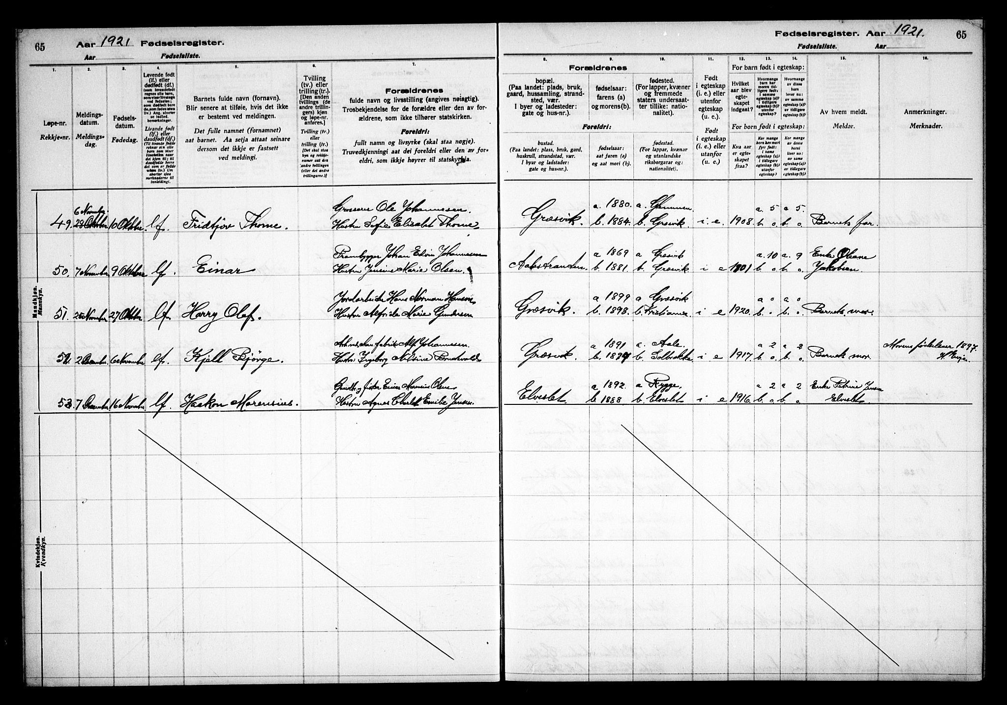 Onsøy prestekontor Kirkebøker, AV/SAO-A-10914/J/Jb/L0001: Birth register no. II 1, 1916-1938, p. 65