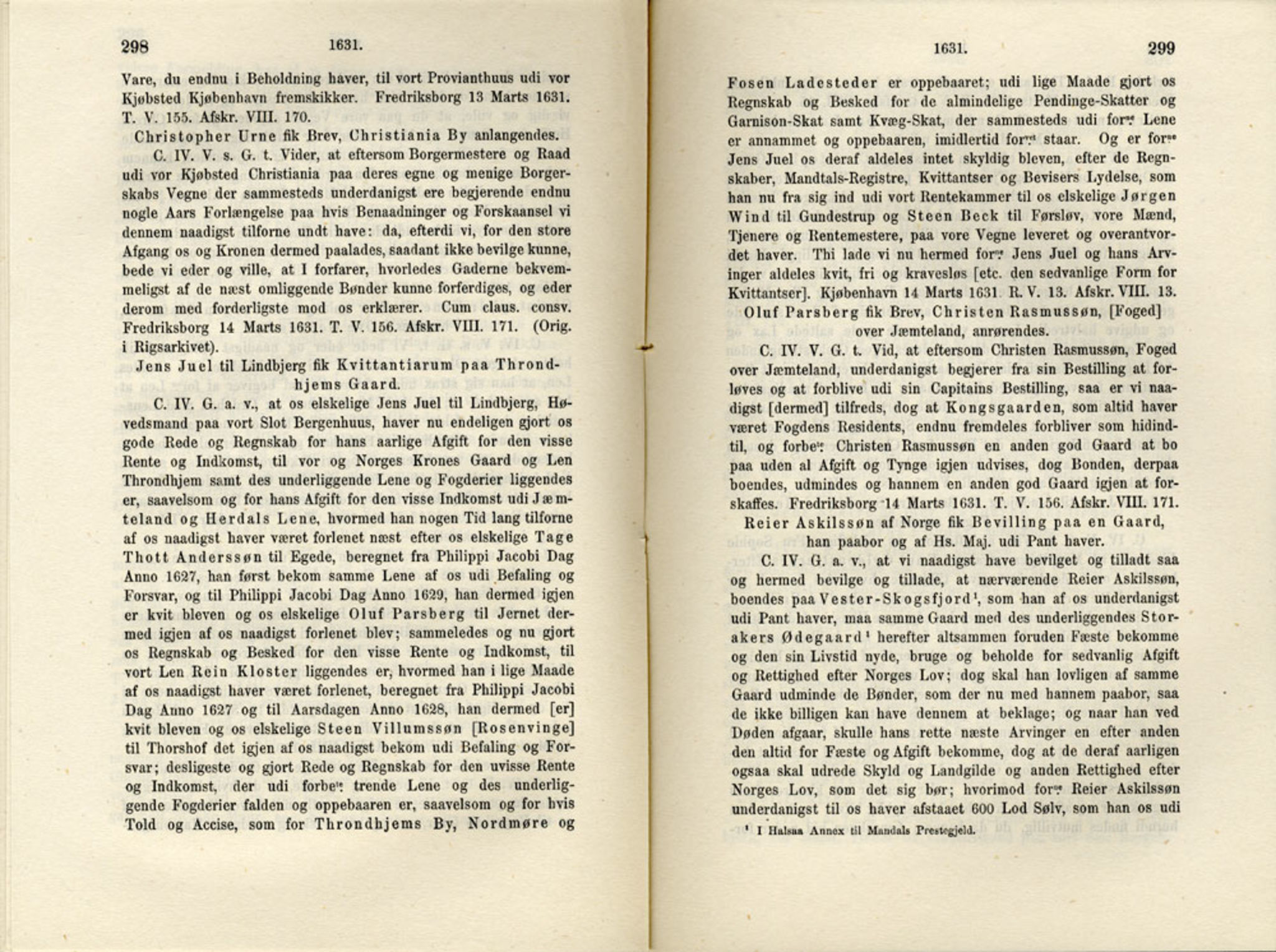 Publikasjoner utgitt av Det Norske Historiske Kildeskriftfond, PUBL/-/-/-: Norske Rigs-Registranter, bind 6, 1628-1634, p. 298-299