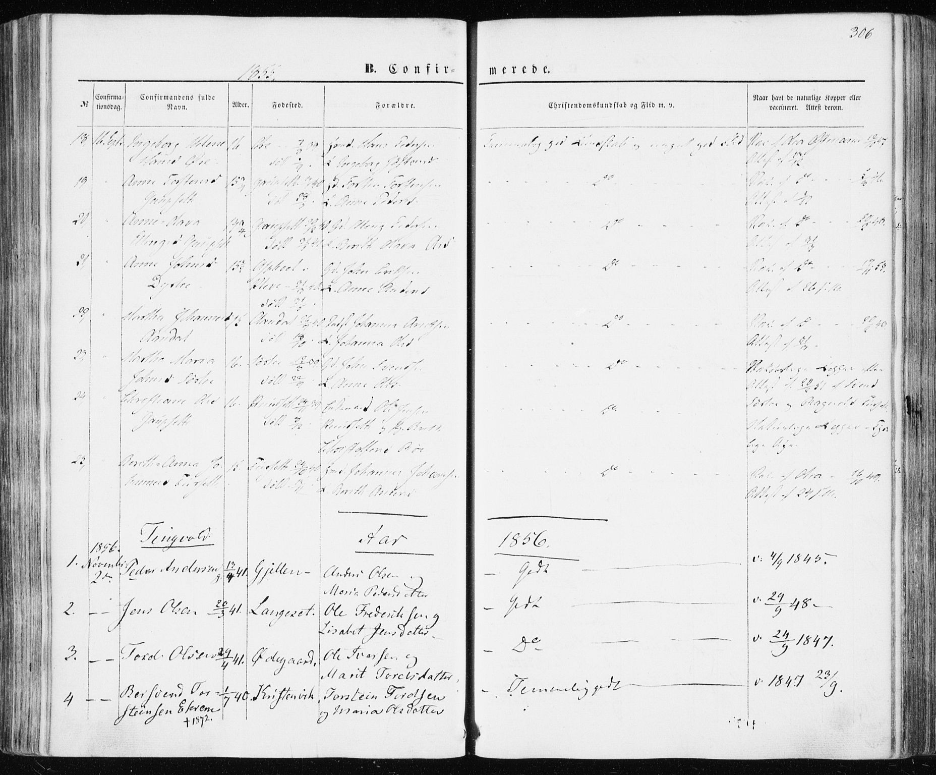 Ministerialprotokoller, klokkerbøker og fødselsregistre - Møre og Romsdal, SAT/A-1454/586/L0984: Parish register (official) no. 586A10, 1844-1856, p. 306