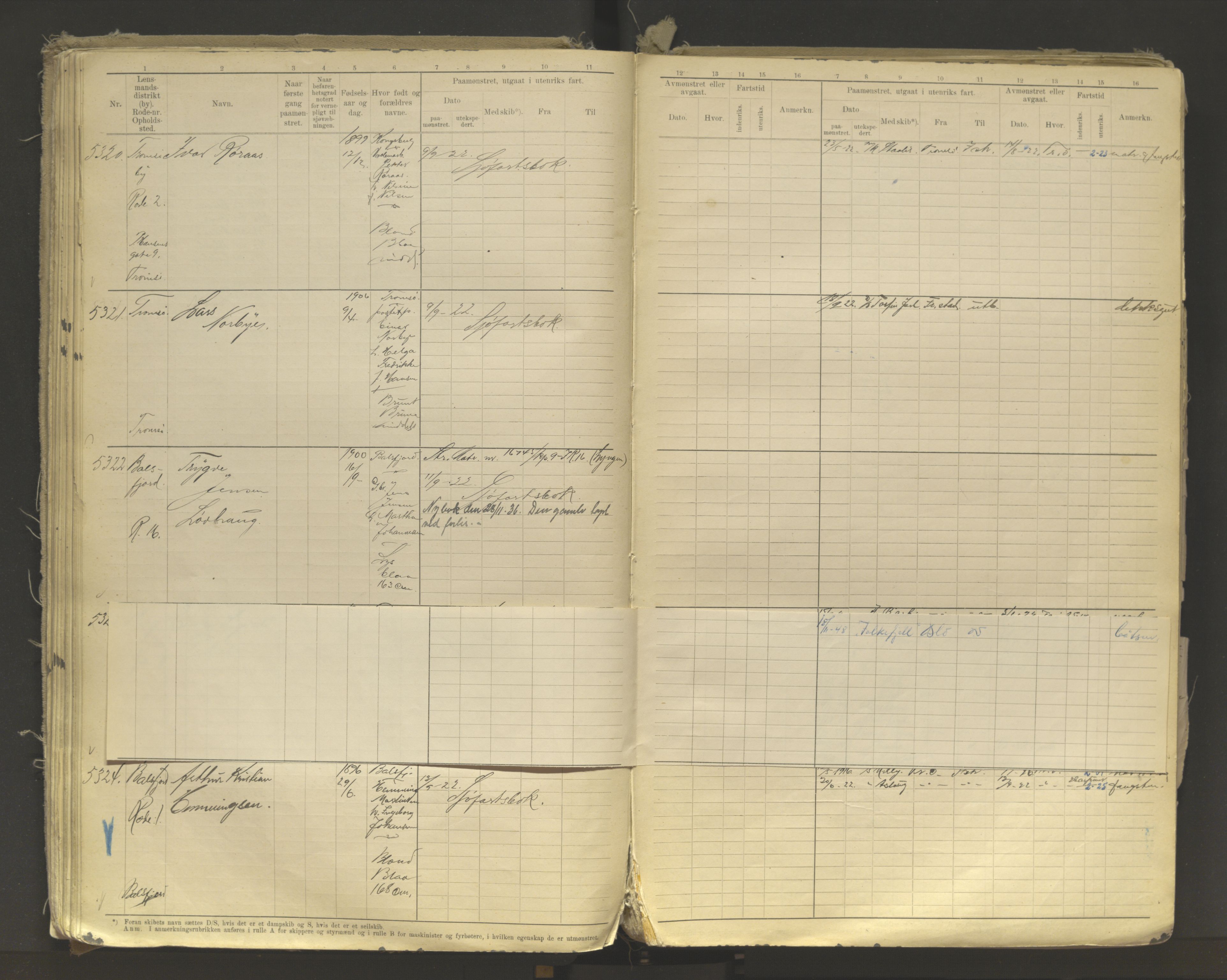 Tromsø sjømannskontor/innrullerings-/mønstringsdistrikt, AV/SATØ-S-0243/F/Fb/L0011: Annotasjonsrulle. Defekt: løs innbinding. Nr. 4973-7517, 1920-1928