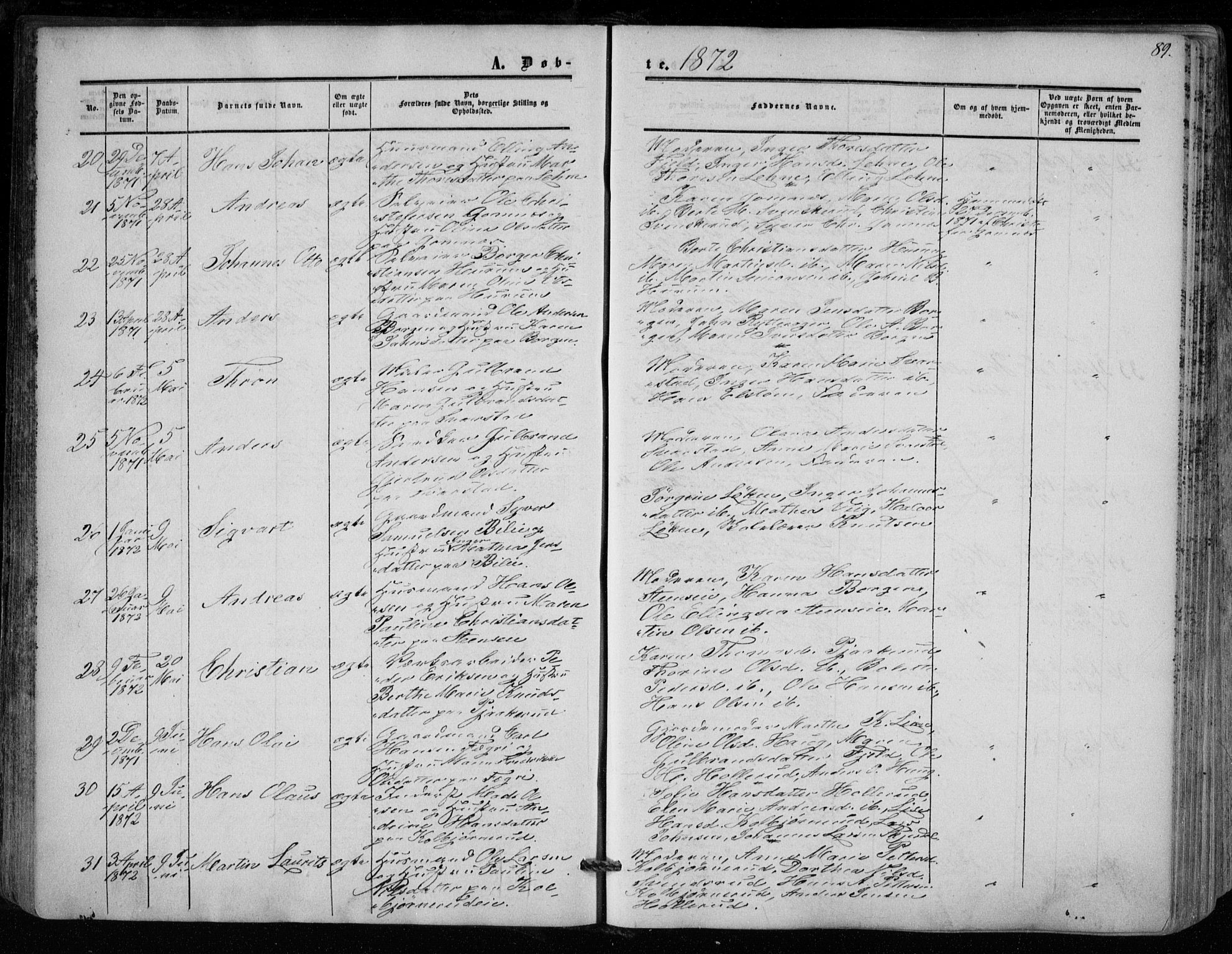 Hole kirkebøker, SAKO/A-228/F/Fa/L0006: Parish register (official) no. I 6, 1852-1872, p. 89