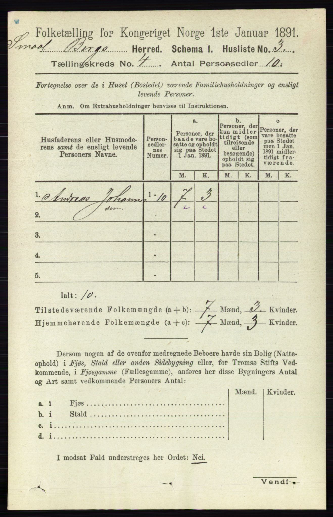 RA, 1891 census for 0116 Berg, 1891, p. 2727