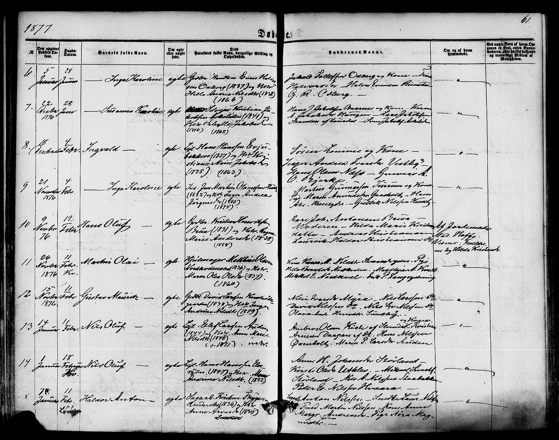 Hedrum kirkebøker, SAKO/A-344/F/Fa/L0008: Parish register (official) no. I 8, 1869-1880, p. 61