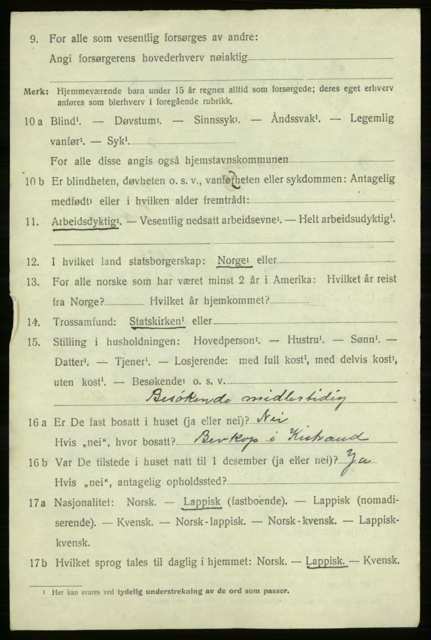 SATØ, 1920 census for Kistrand, 1920, p. 2375