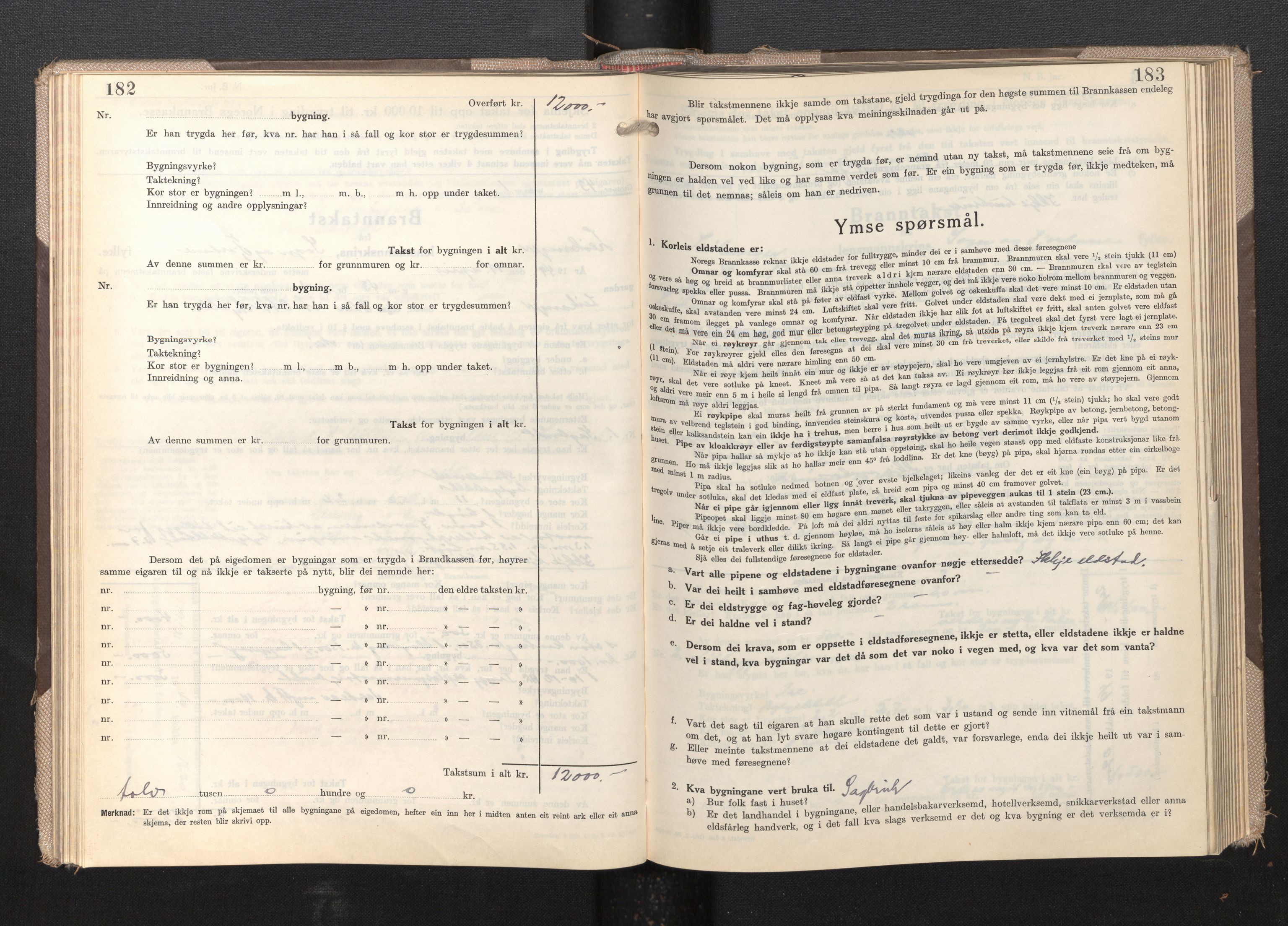 Lensmannen i Leikanger, AV/SAB-A-29201/0012/L0009: Branntakstprotokoll, skjematakst, 1946-1952, p. 182-183