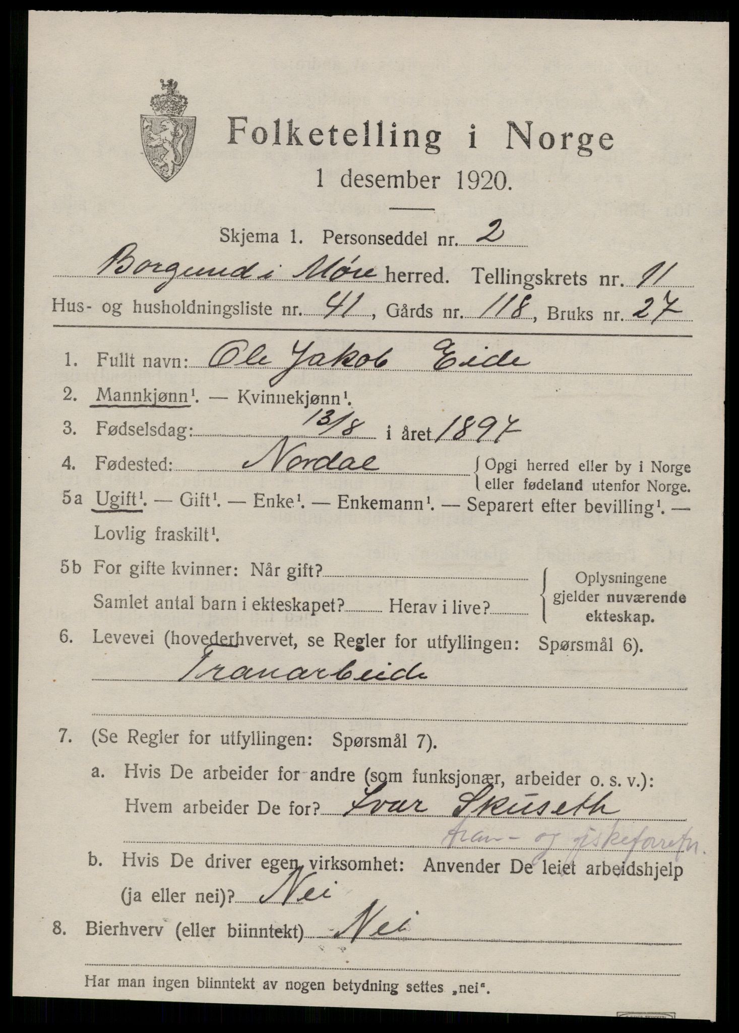 SAT, 1920 census for Borgund, 1920, p. 10404