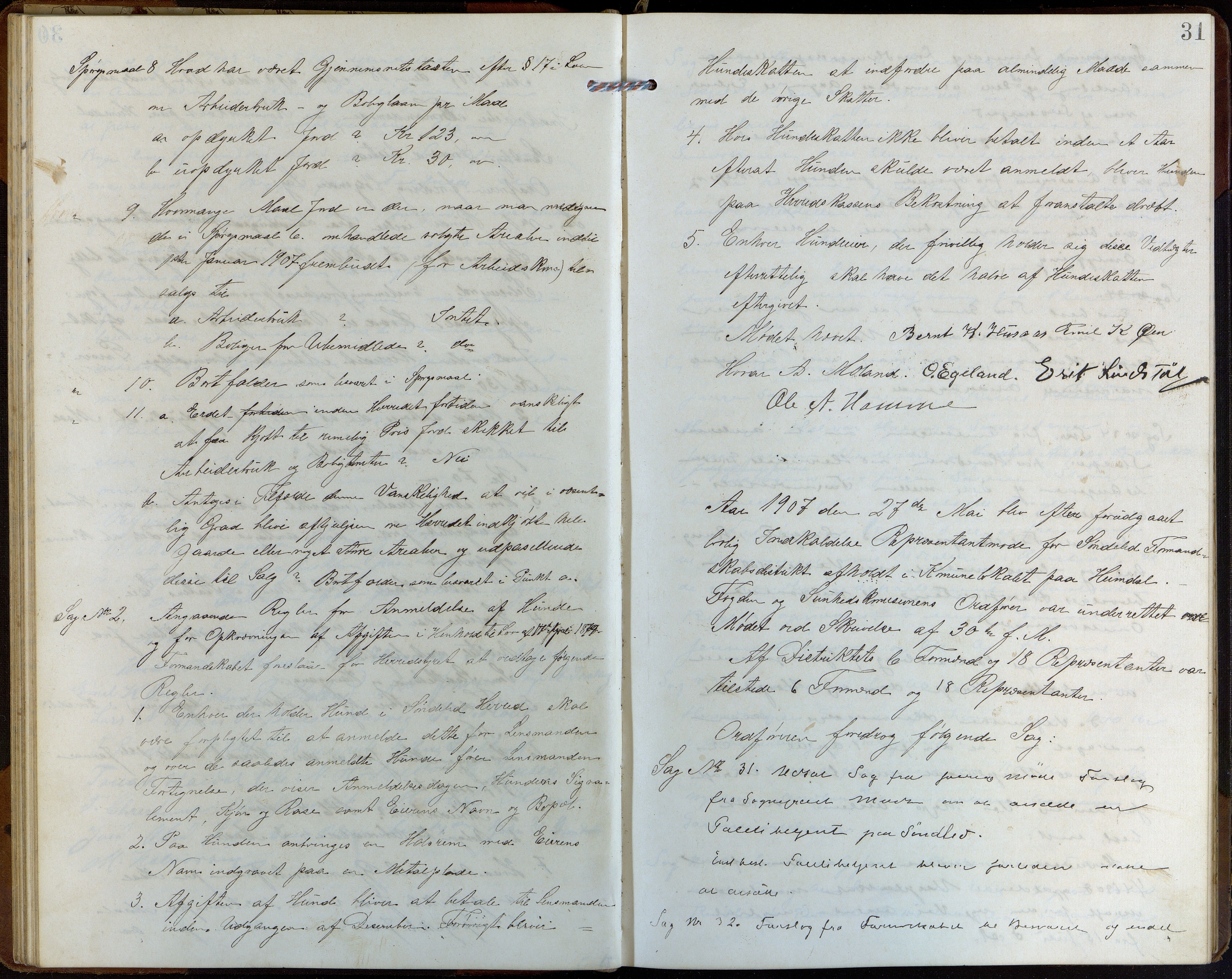 Søndeled kommune, AAKS/KA0913-PK/1/01/L0004: Forhandlingsprotokoll, 1905-1916, p. 31