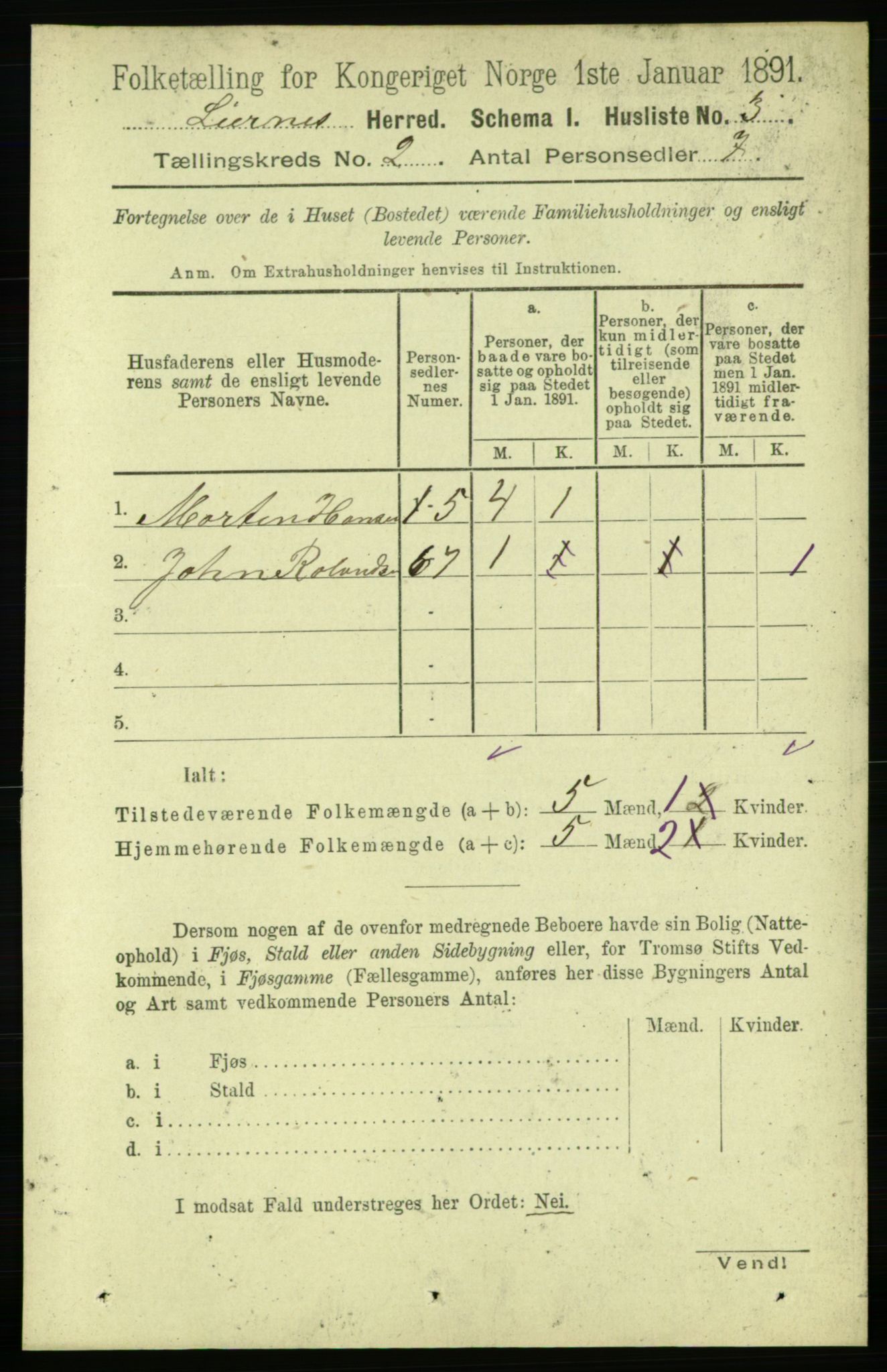 RA, 1891 census for 1737 Lierne, 1891, p. 504