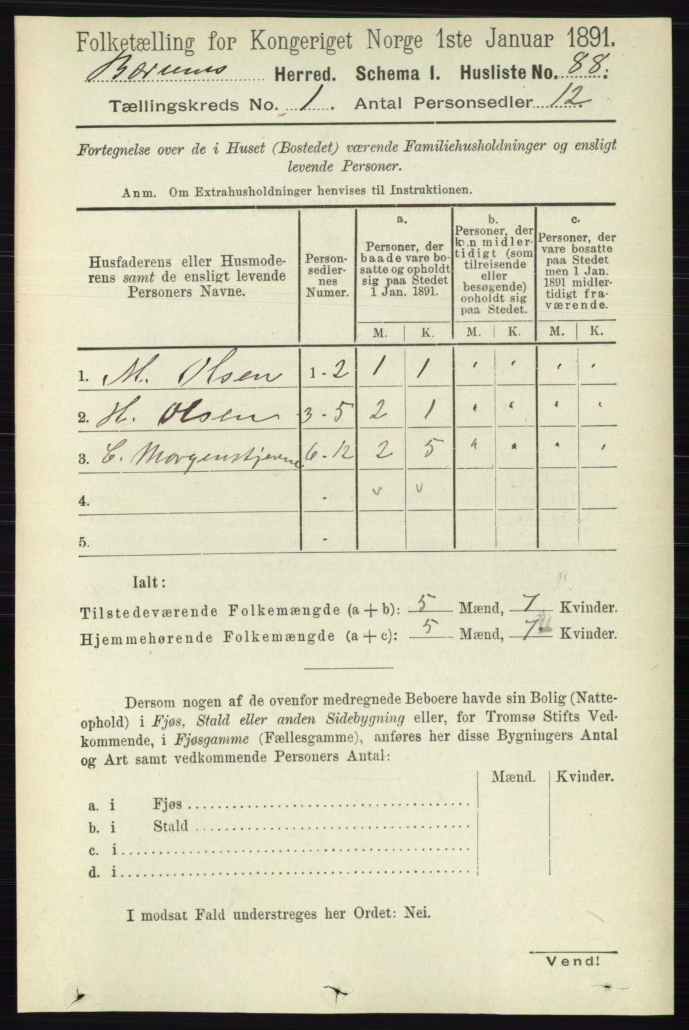 RA, 1891 census for 0219 Bærum, 1891, p. 140