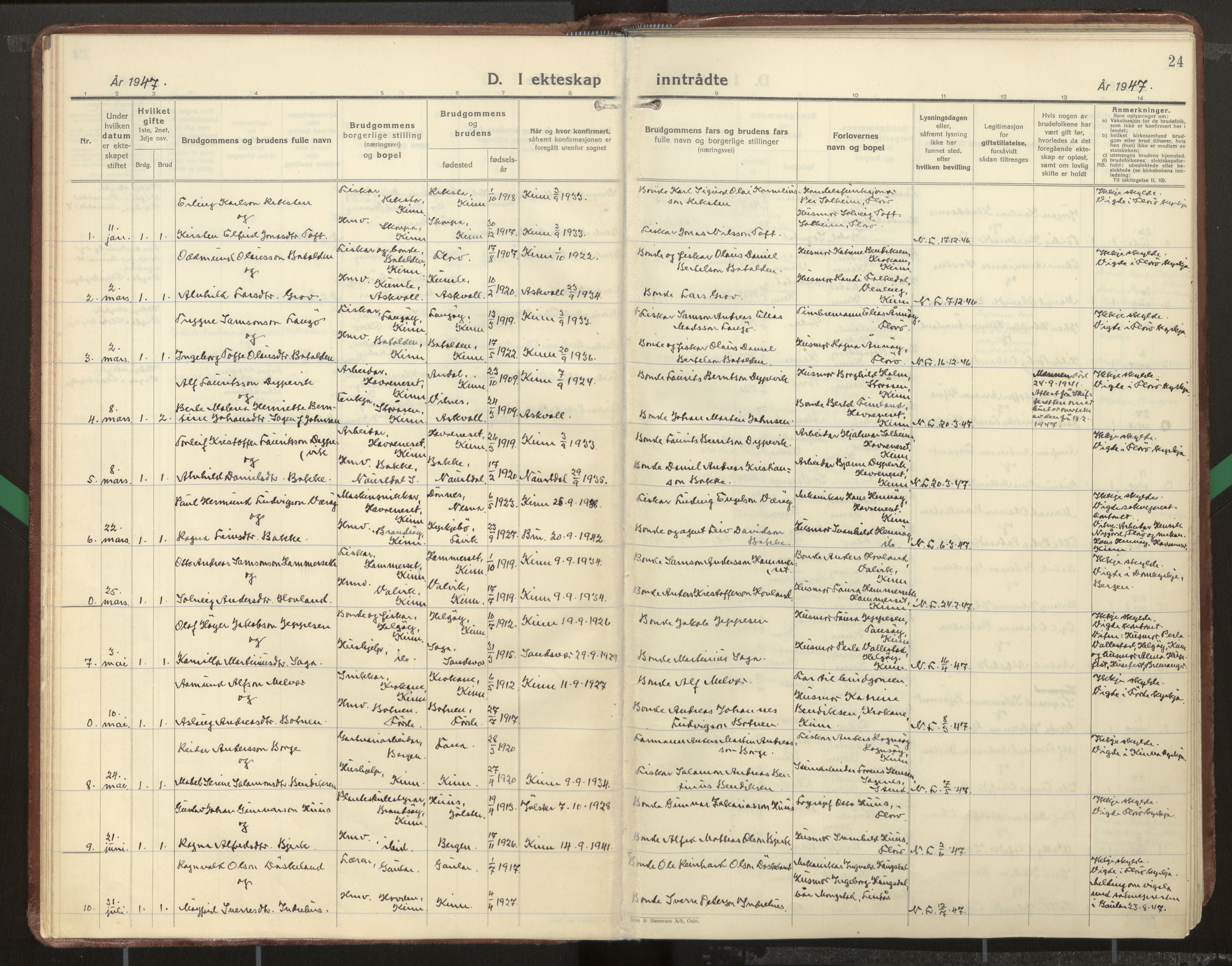 Kinn sokneprestembete, AV/SAB-A-80801/H/Haa/Haab/L0012: Parish register (official) no. B 12, 1937-1968, p. 24