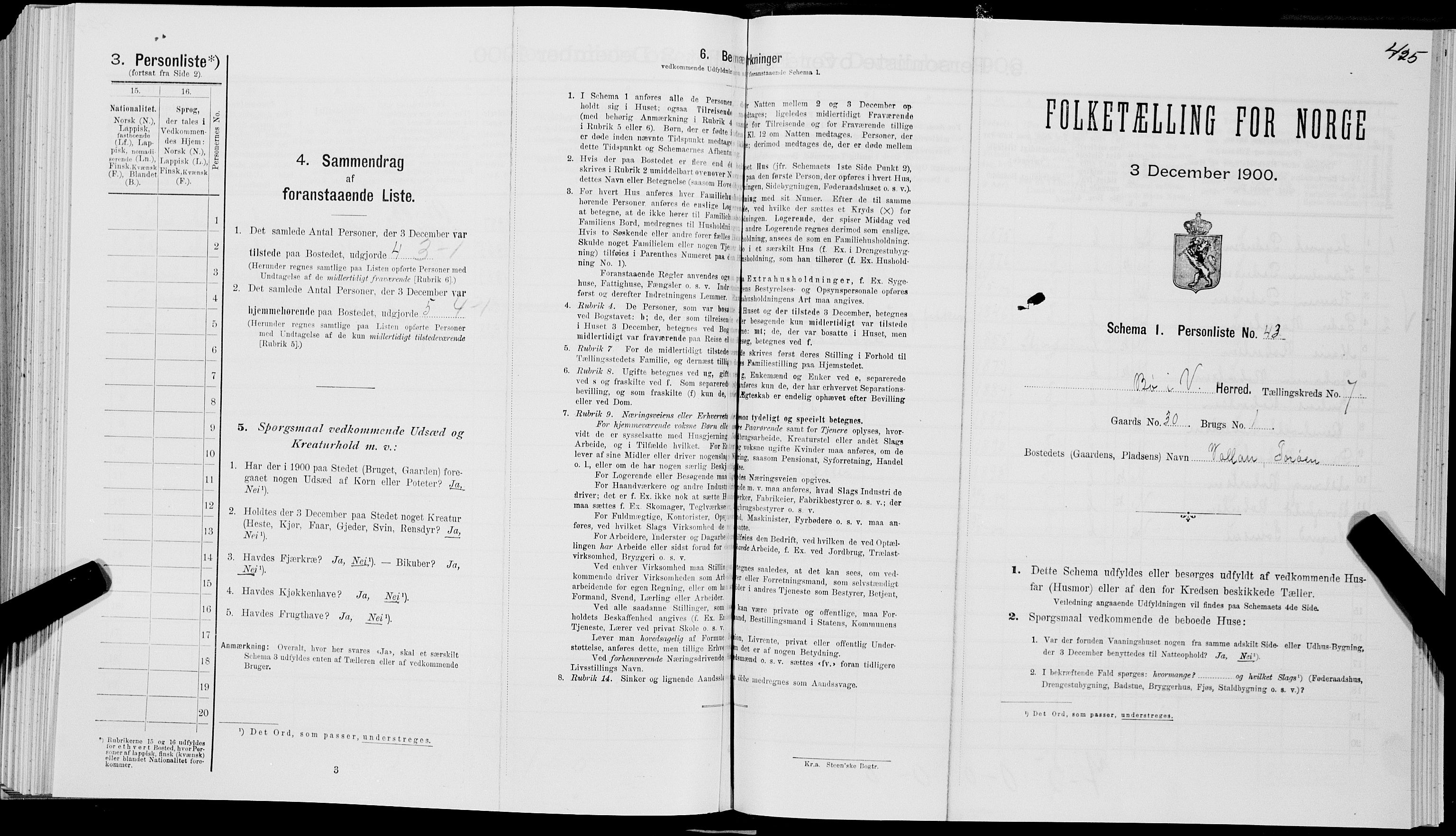 SAT, 1900 census for Bø, 1900, p. 836