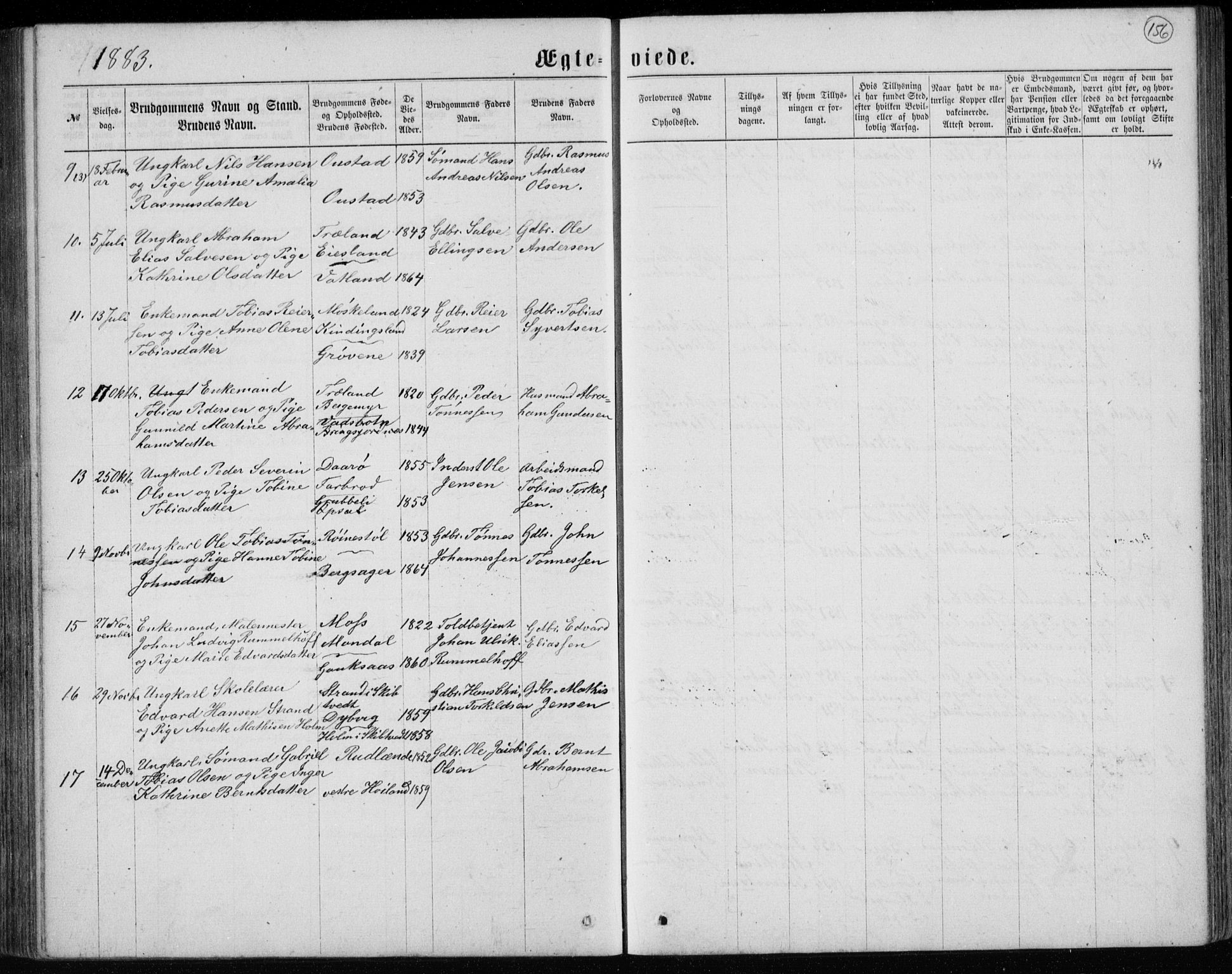 Lyngdal sokneprestkontor, AV/SAK-1111-0029/F/Fb/Fbc/L0004: Parish register (copy) no. B 4, 1878-1896, p. 156