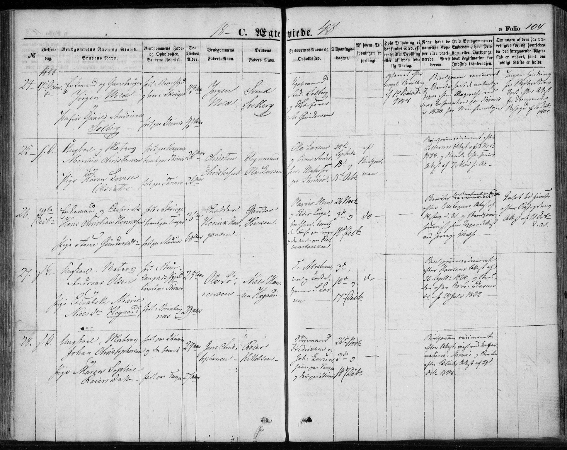 Strømsø kirkebøker, AV/SAKO-A-246/F/Fa/L0017: Parish register (official) no. I 17, 1848-1865, p. 104