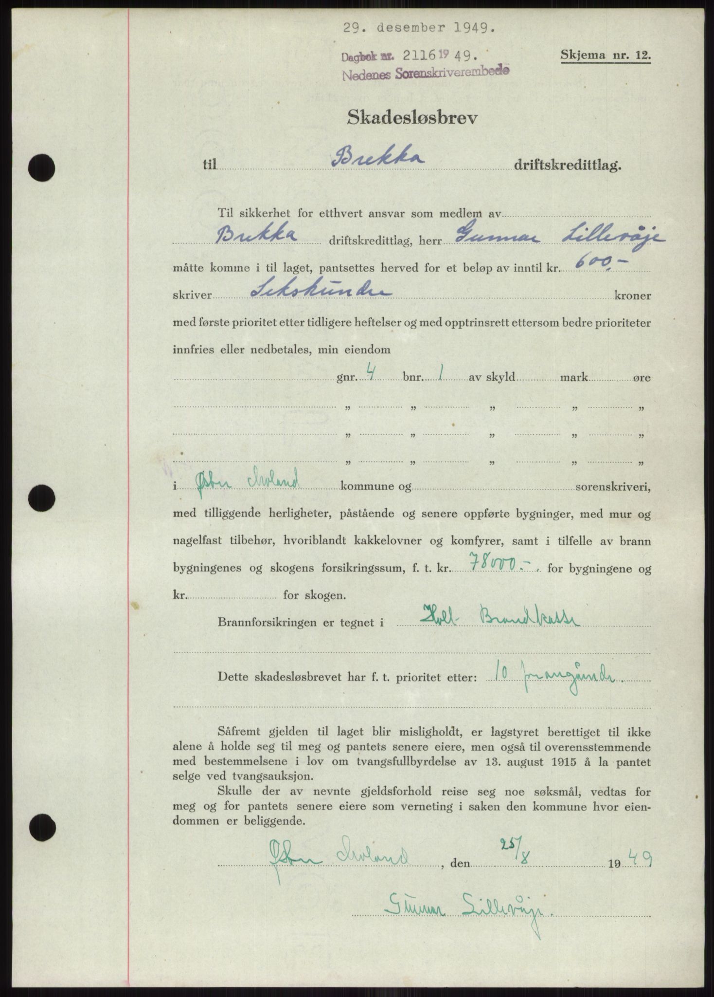 Nedenes sorenskriveri, AV/SAK-1221-0006/G/Gb/Gbb/L0007: Mortgage book no. B7, 1949-1950, Diary no: : 2116/1949