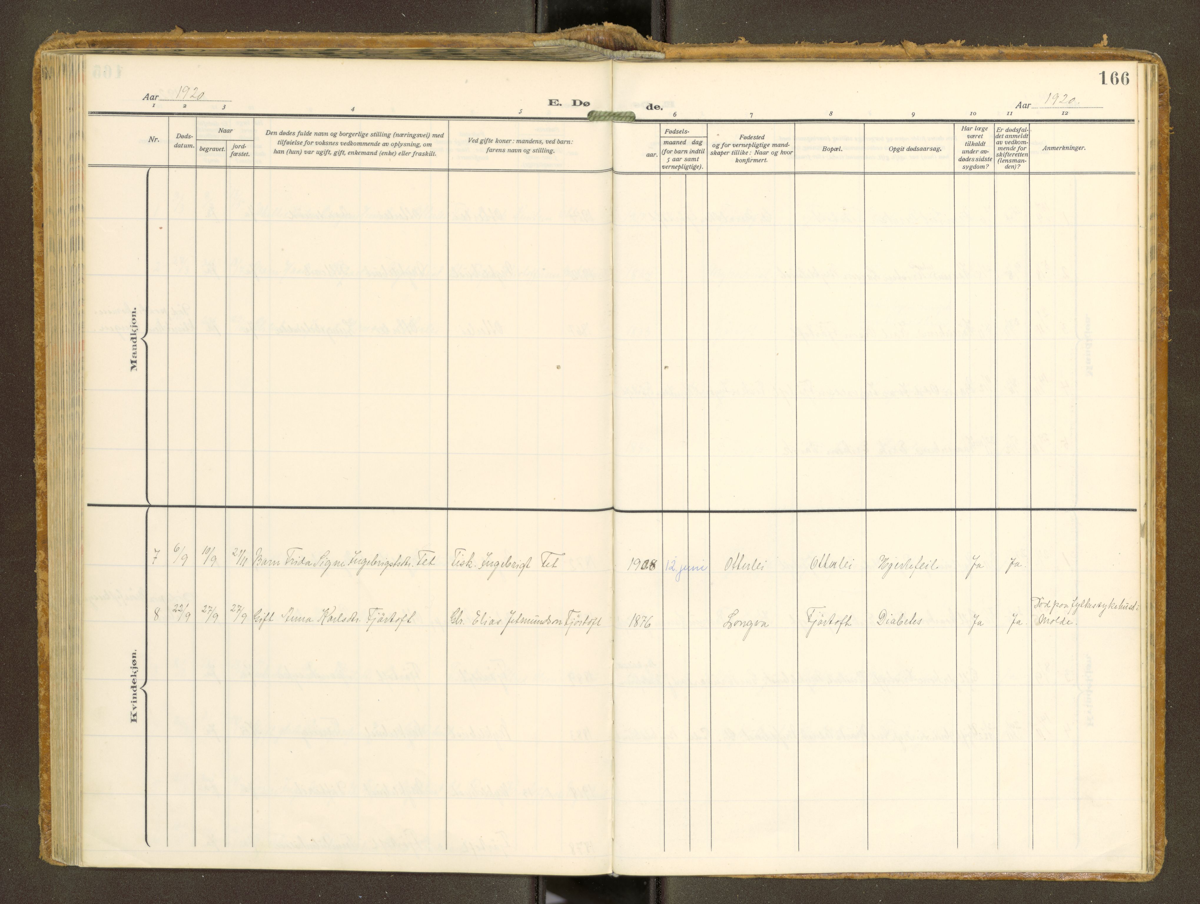 Ministerialprotokoller, klokkerbøker og fødselsregistre - Møre og Romsdal, AV/SAT-A-1454/538/L0528: Parish register (official) no. 538A--, 1911-1935, p. 166