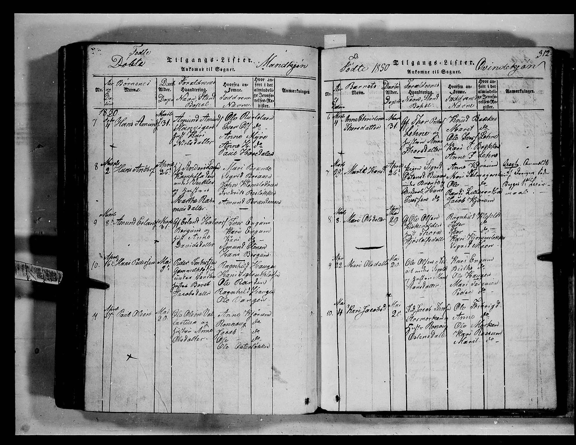 Fron prestekontor, SAH/PREST-078/H/Ha/Hab/L0002: Parish register (copy) no. 2, 1816-1850, p. 312