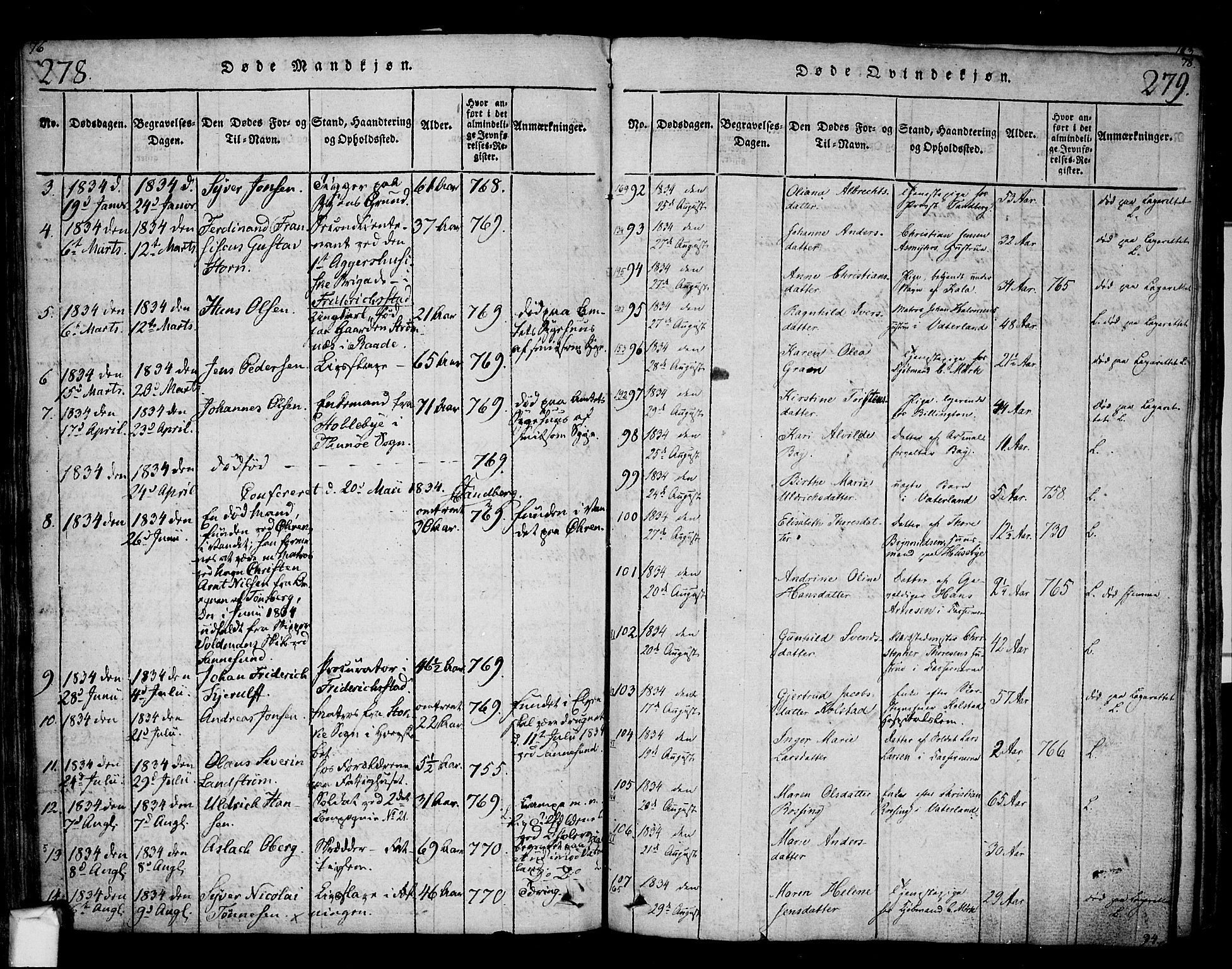 Fredrikstad prestekontor Kirkebøker, SAO/A-11082/F/Fa/L0004: Parish register (official) no. 4, 1816-1834, p. 278-279