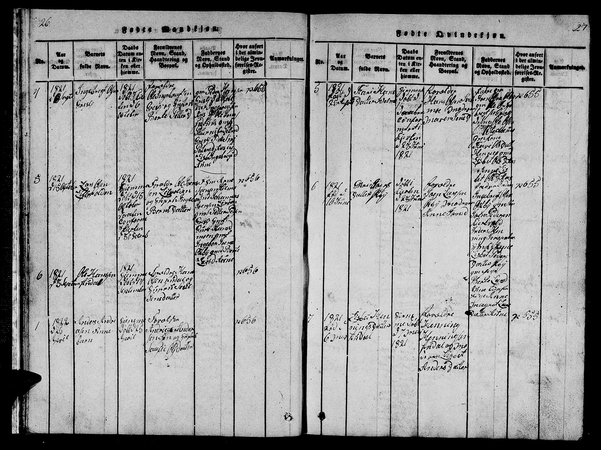 Ministerialprotokoller, klokkerbøker og fødselsregistre - Sør-Trøndelag, SAT/A-1456/698/L1164: Parish register (copy) no. 698C01, 1816-1861, p. 26-27