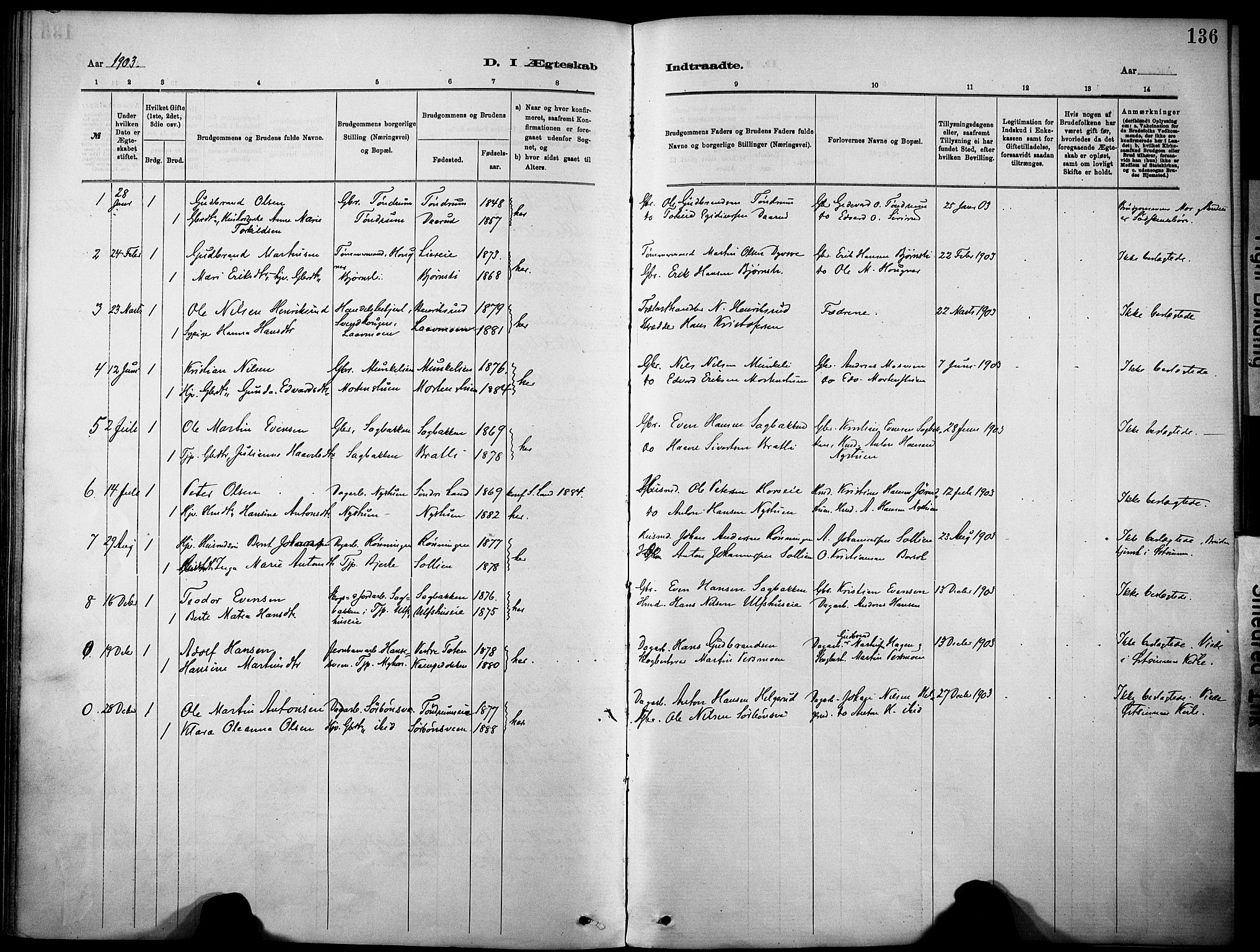 Nordre Land prestekontor, SAH/PREST-124/H/Ha/Haa/L0005: Parish register (official) no. 5, 1882-1903, p. 136