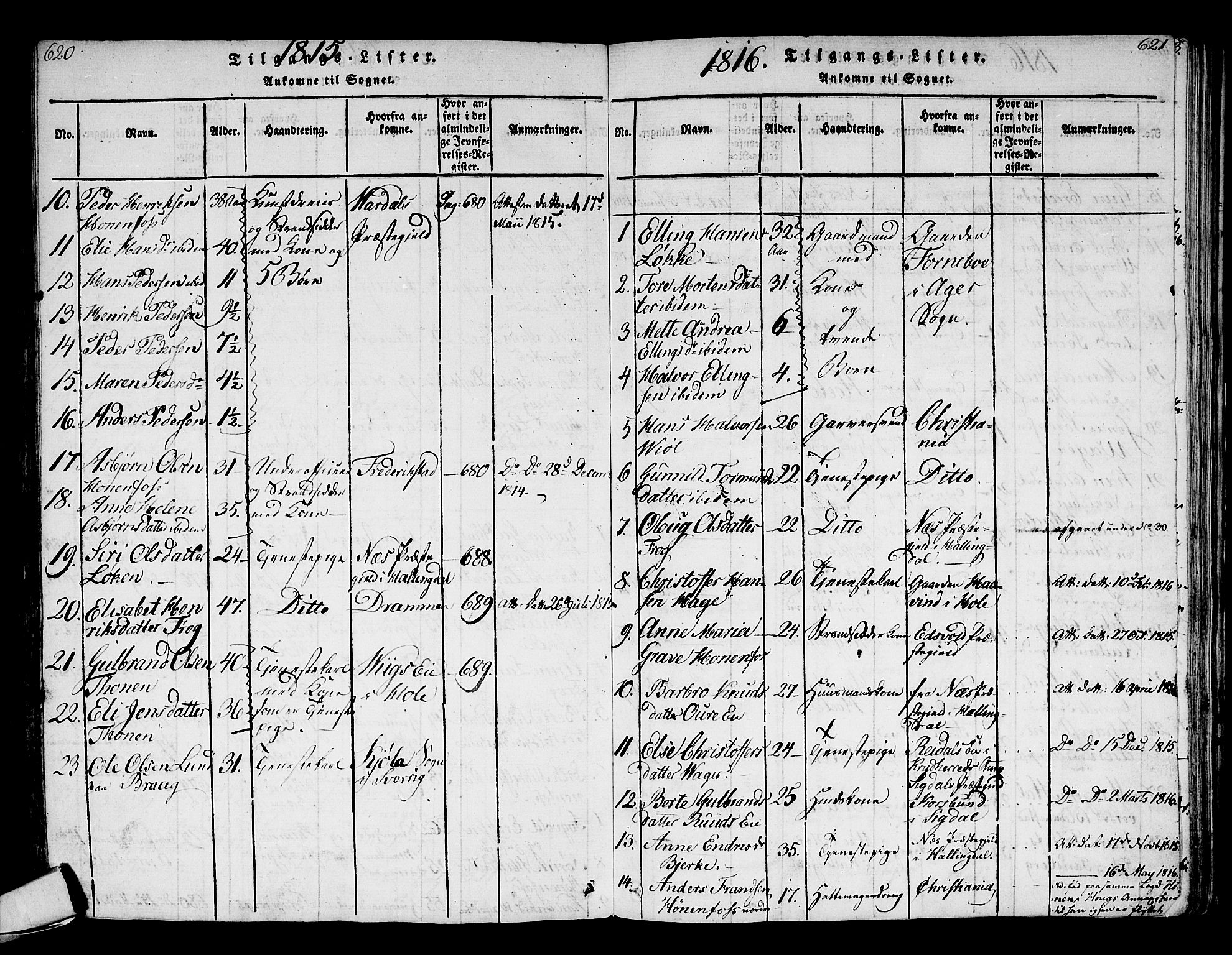 Norderhov kirkebøker, AV/SAKO-A-237/F/Fa/L0008: Parish register (official) no. 8, 1814-1833, p. 620-621