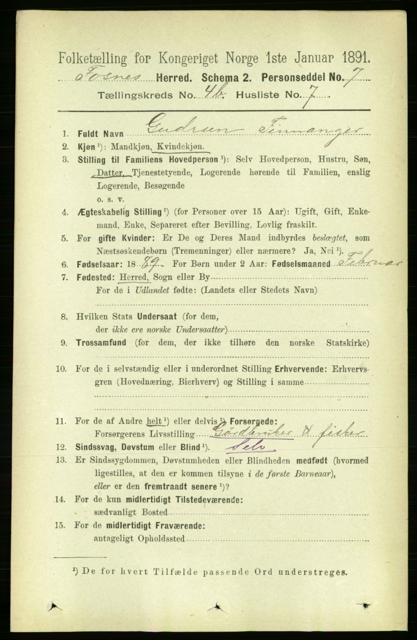 RA, 1891 census for 1748 Fosnes, 1891, p. 1755