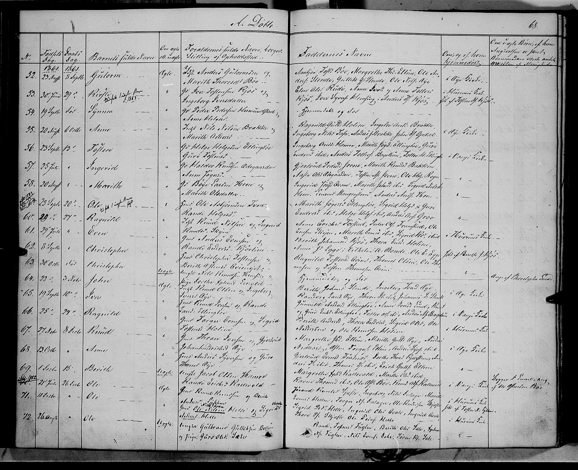 Vang prestekontor, Valdres, SAH/PREST-140/H/Ha/L0006: Parish register (official) no. 6, 1846-1864, p. 68