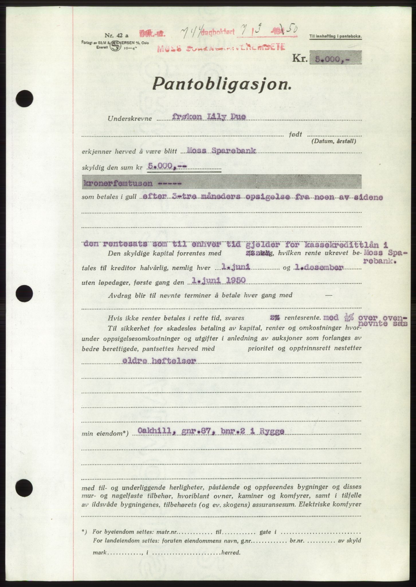 Moss sorenskriveri, SAO/A-10168: Mortgage book no. B23, 1949-1950, Diary no: : 744/1950