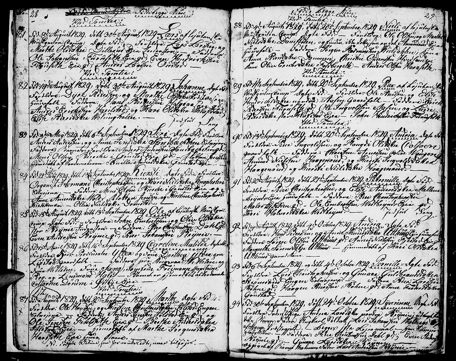 Romedal prestekontor, AV/SAH-PREST-004/L/L0006: Parish register (copy) no. 6, 1828-1830, p. 28-29